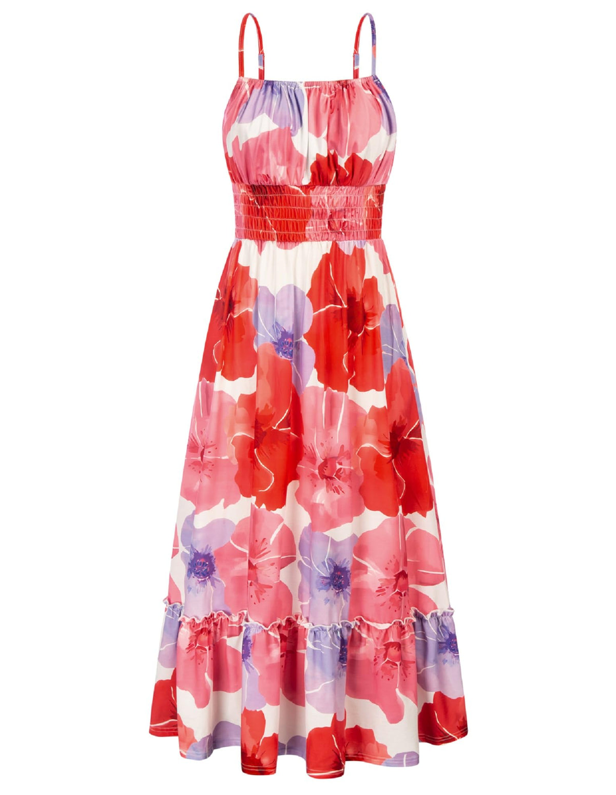 GRACE KARIN Summer Dresses for Women 2026 Vacation,Smocked Floral Maxi Dress,Boho Beach Sundress with Pocket Fashion Clothing