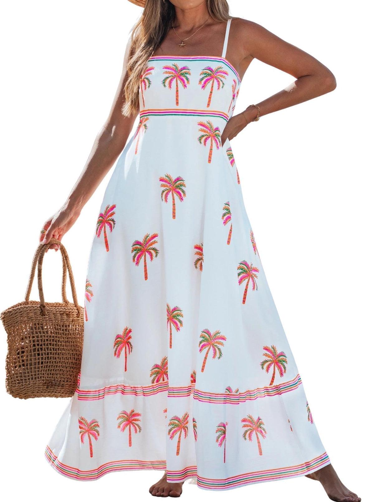 popvil Women Summer Maxi Dress 2026 Spaghetti Strap Long Beach Dress Boho A-Line Flowy Casual Sleeveless Sun Dress