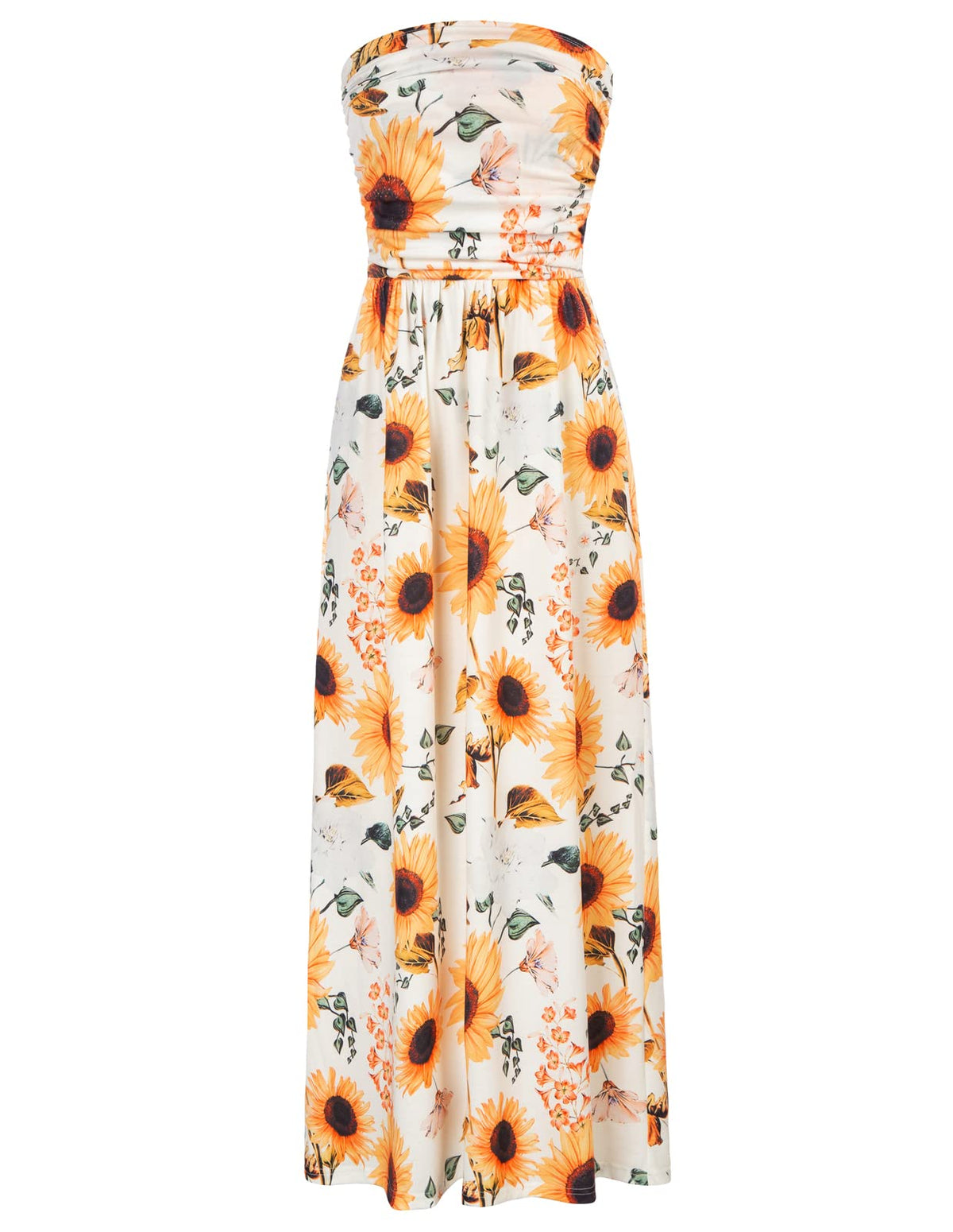 GRACE KARIN Women Strapless Dress Casual Loose Ruched Long Maxi Dress with Pockets