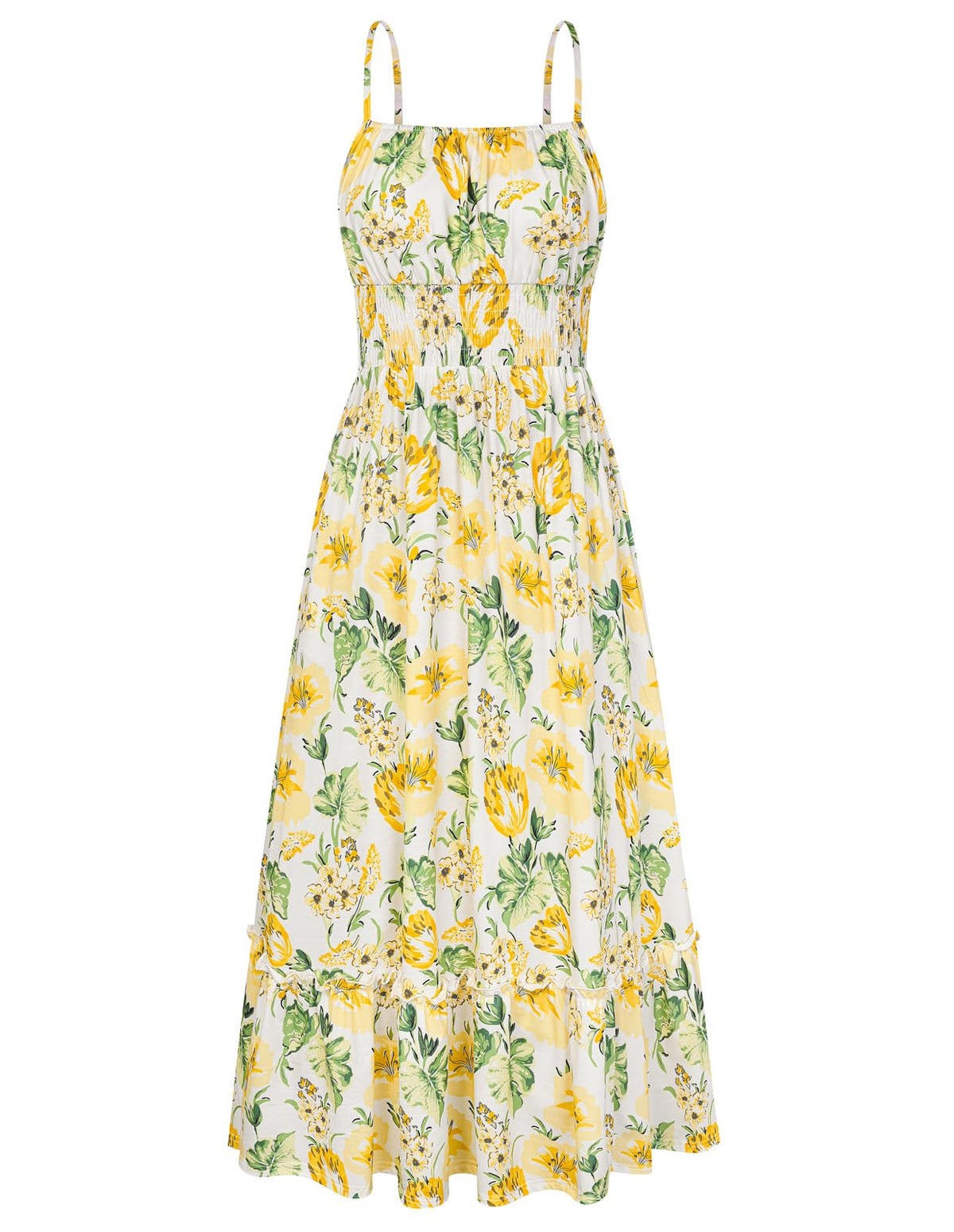 GRACE KARIN Summer Dresses for Women 2026 Vacation,Smocked Floral Maxi Dress,Boho Beach Sundress with Pocket Fashion Clothing