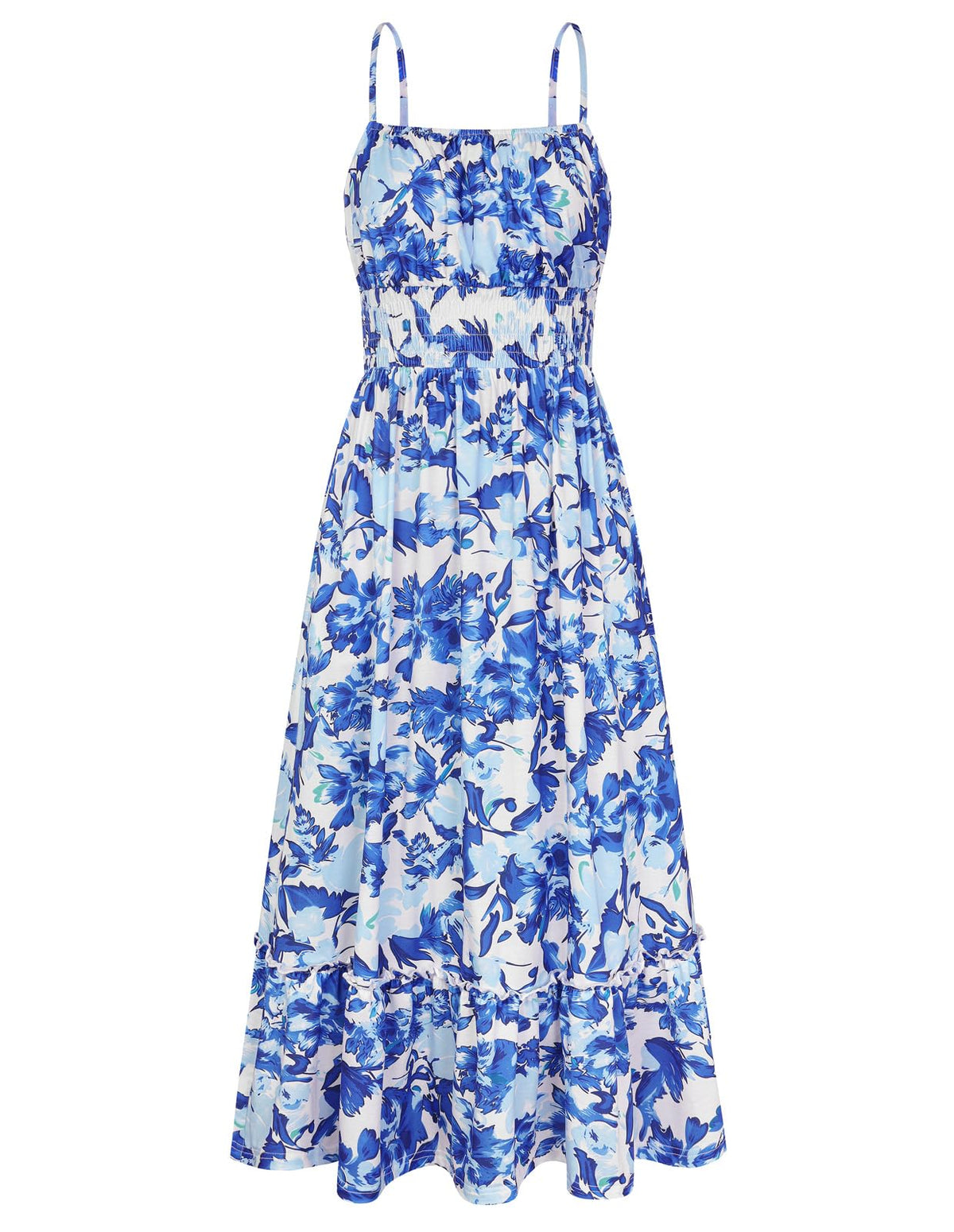 GRACE KARIN Summer Dresses for Women 2026 Vacation,Smocked Floral Maxi Dress,Boho Beach Sundress with Pocket Fashion Clothing