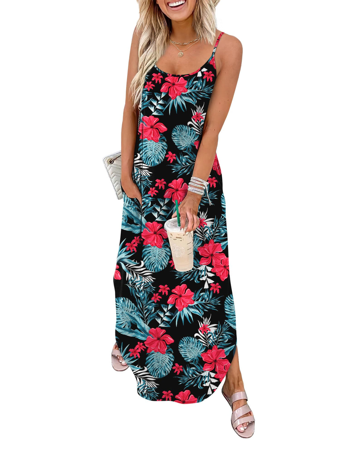 WIHOLL Women's Maxi Dresses for Women Casual Long Summer Sun Dresses 2026 Spaghetti Strap Hawaiian Vacation Outfits for Women