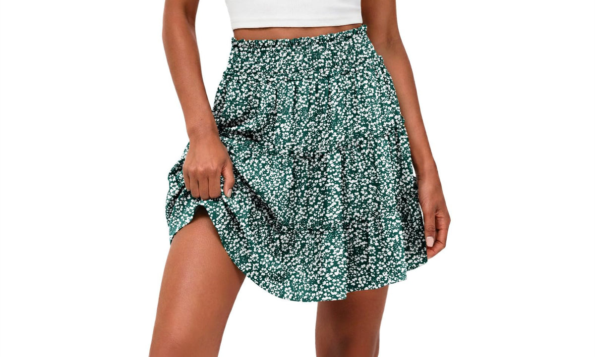 Lepunuo Womens Summer Flowy Mini Skorts Skirts Casual High Waisted Ruffle Tiered A Line Short Skirt with Pockets
