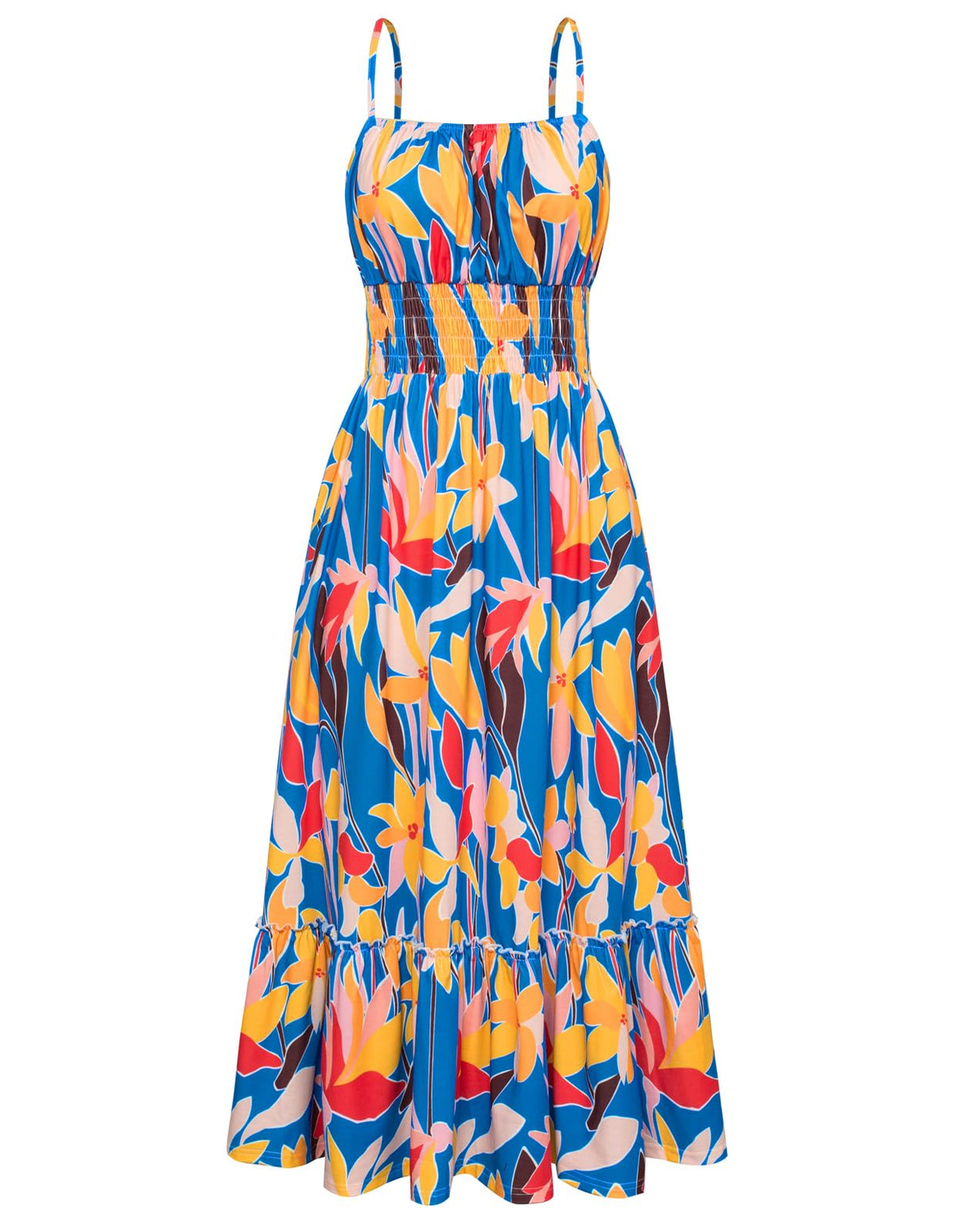 GRACE KARIN Summer Dresses for Women 2026 Vacation,Smocked Floral Maxi Dress,Boho Beach Sundress with Pocket Fashion Clothing