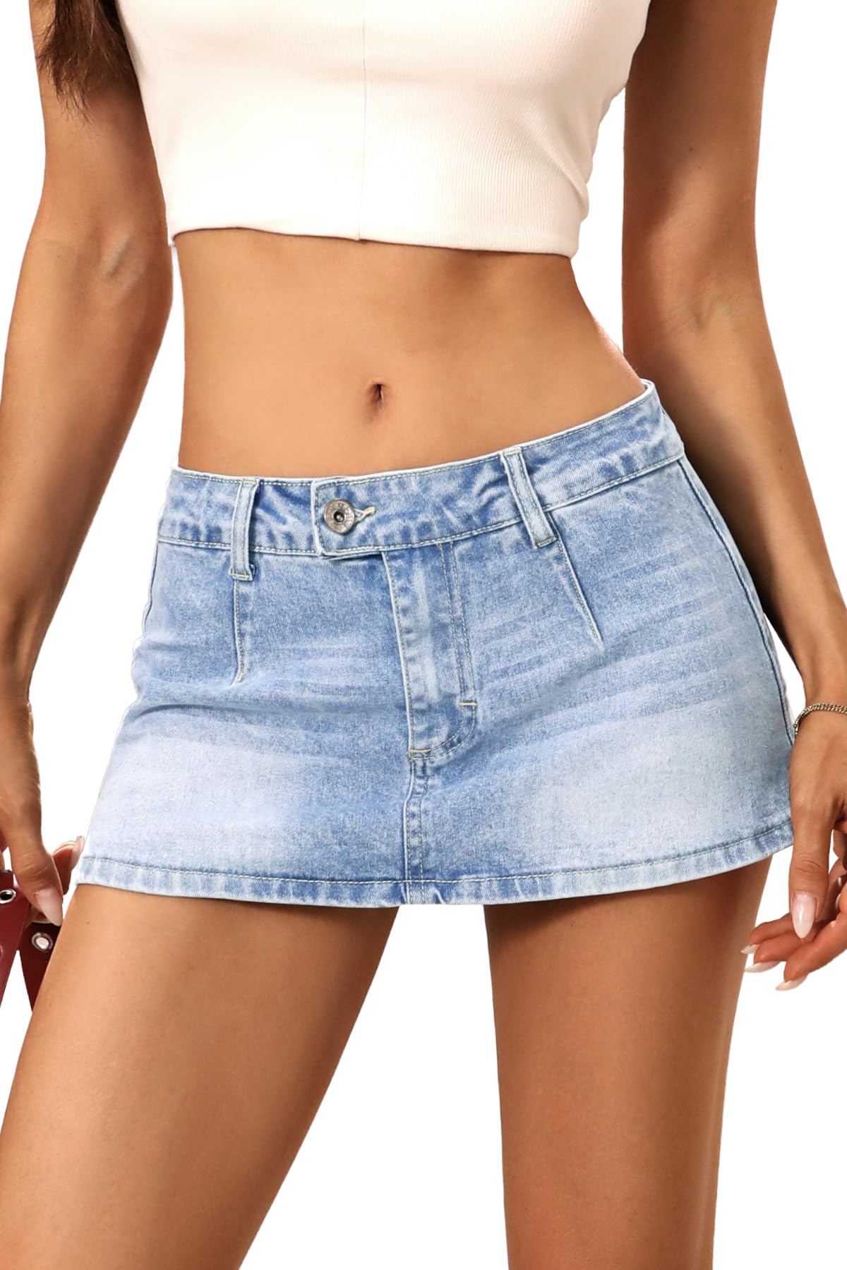 ELLEVEN Low Rise Denim Mini Skirt for Women, High Stretch Jean Skirt with Shorts Underneath Y2k Micro Skort