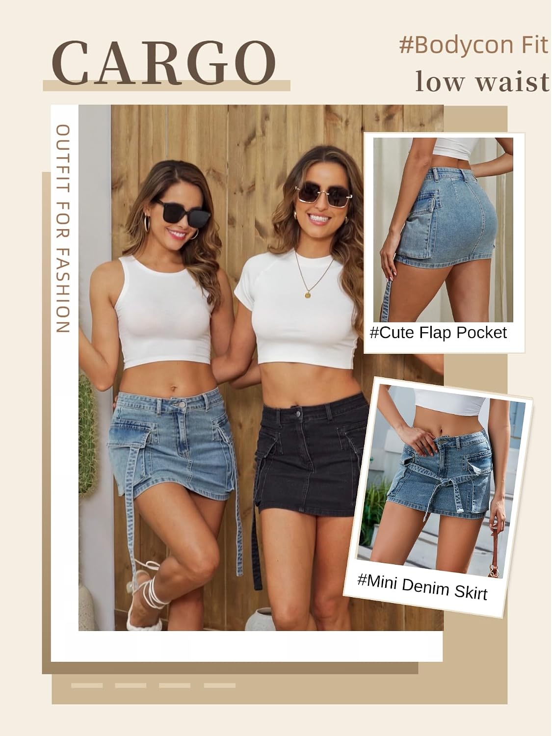 LOLILRSD Women Cargo Skirt Denim Mini Low Waist Y2K Jean Skirts with Pockets