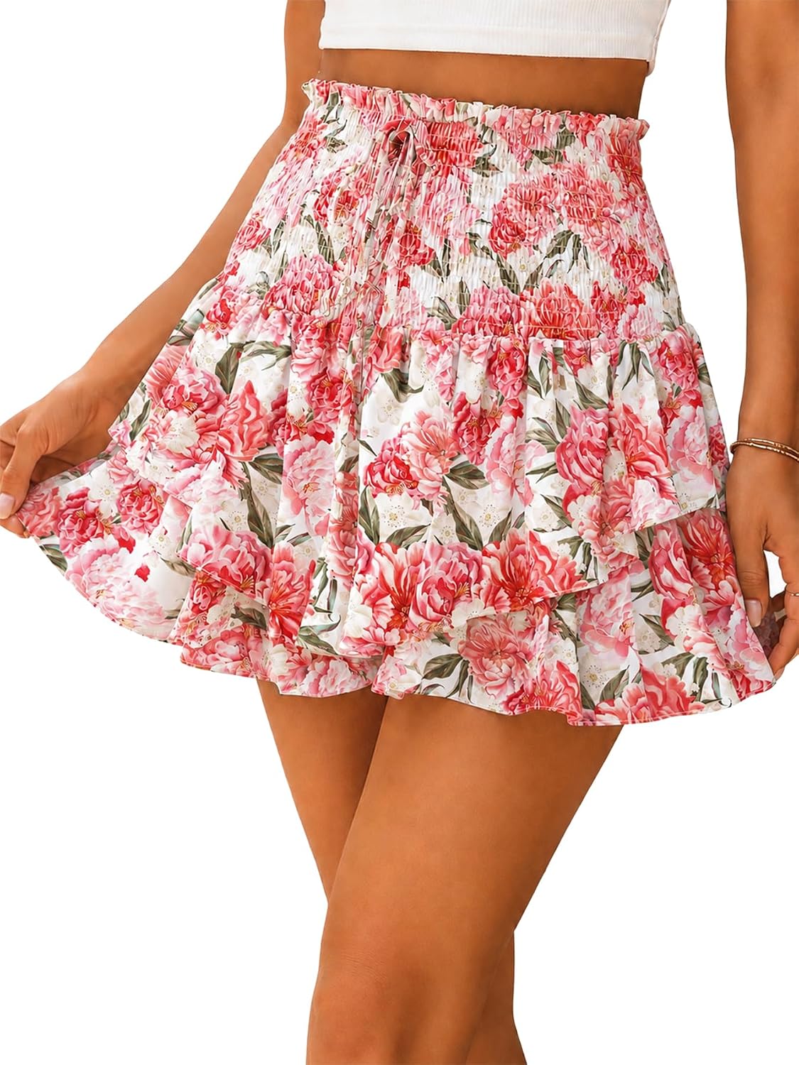 Floral Skorts for Woman Ruffle Mini Skirt with Shorts Underneath Causal Summer Boho Outfits