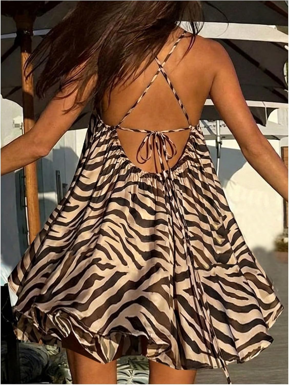 SOLY HUX Women's Summer Halter Dress Animal Printed Backless Flowy Cami Mini Dresses