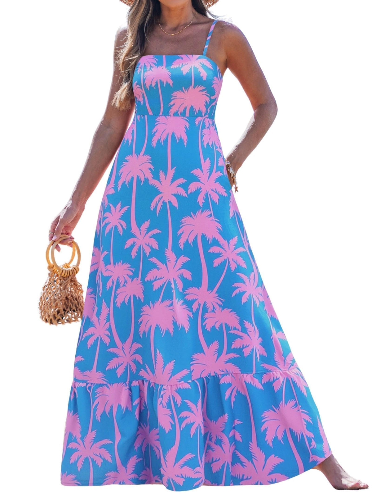popvil Women Summer Maxi Dress 2026 Spaghetti Strap Long Beach Dress Boho A-Line Flowy Casual Sleeveless Sun Dress
