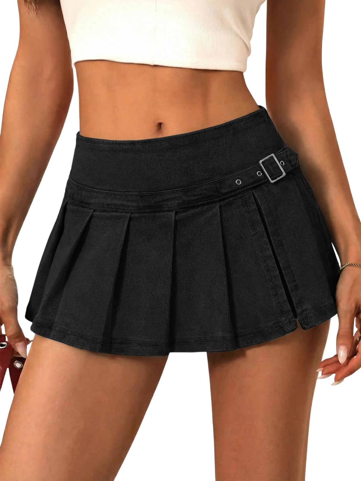EMMIOL Denim Mini Skirt for Women - Mid Waisted Stretch Side Zipper Skort Y2k Casual Jean Skirts with Shorts Underneath