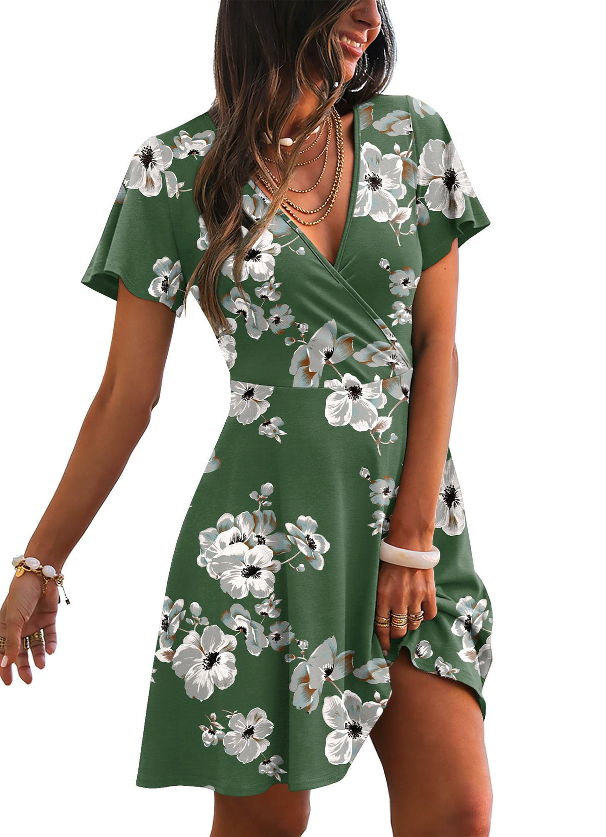 RUMIA Womens Casual Dresses Wrap V Neck Dress A-Line Ruffle Sleeve Summer Sundress Fashion 2026
