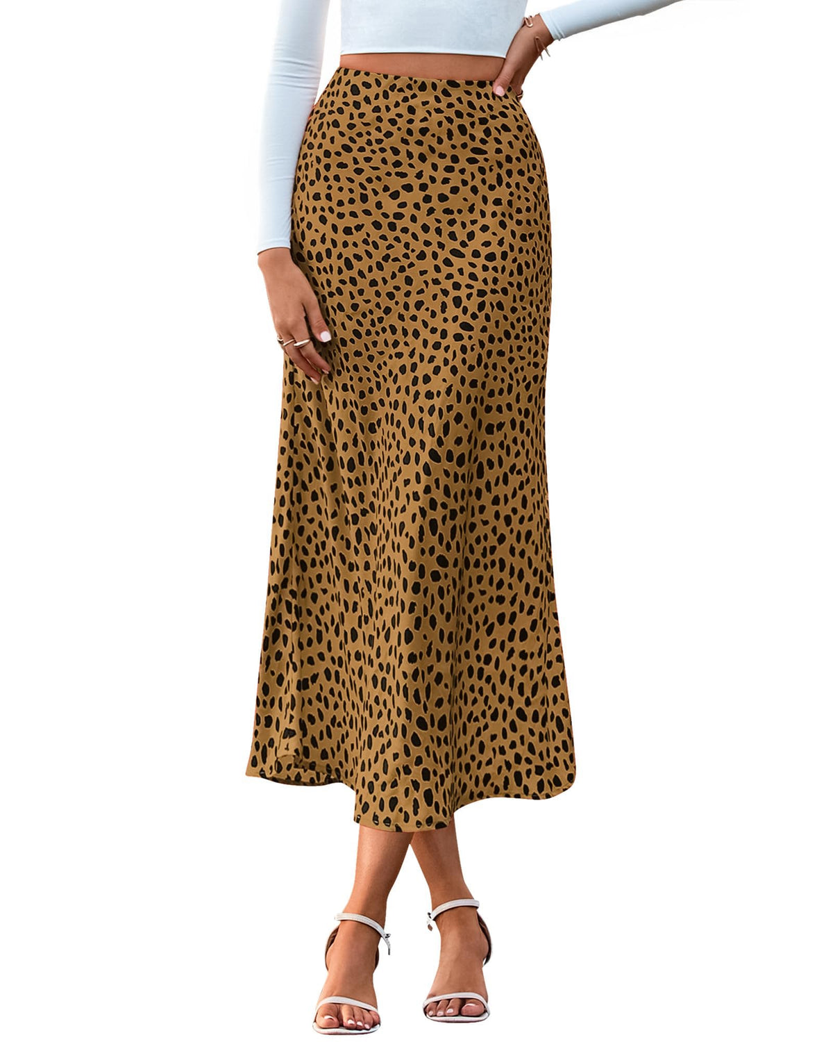 BTFBM Satin Skirts for Women Trendy Spring Summer 2026 High Waisted Leopard Print Cocktail Wedding Long Silk Midi Skirt