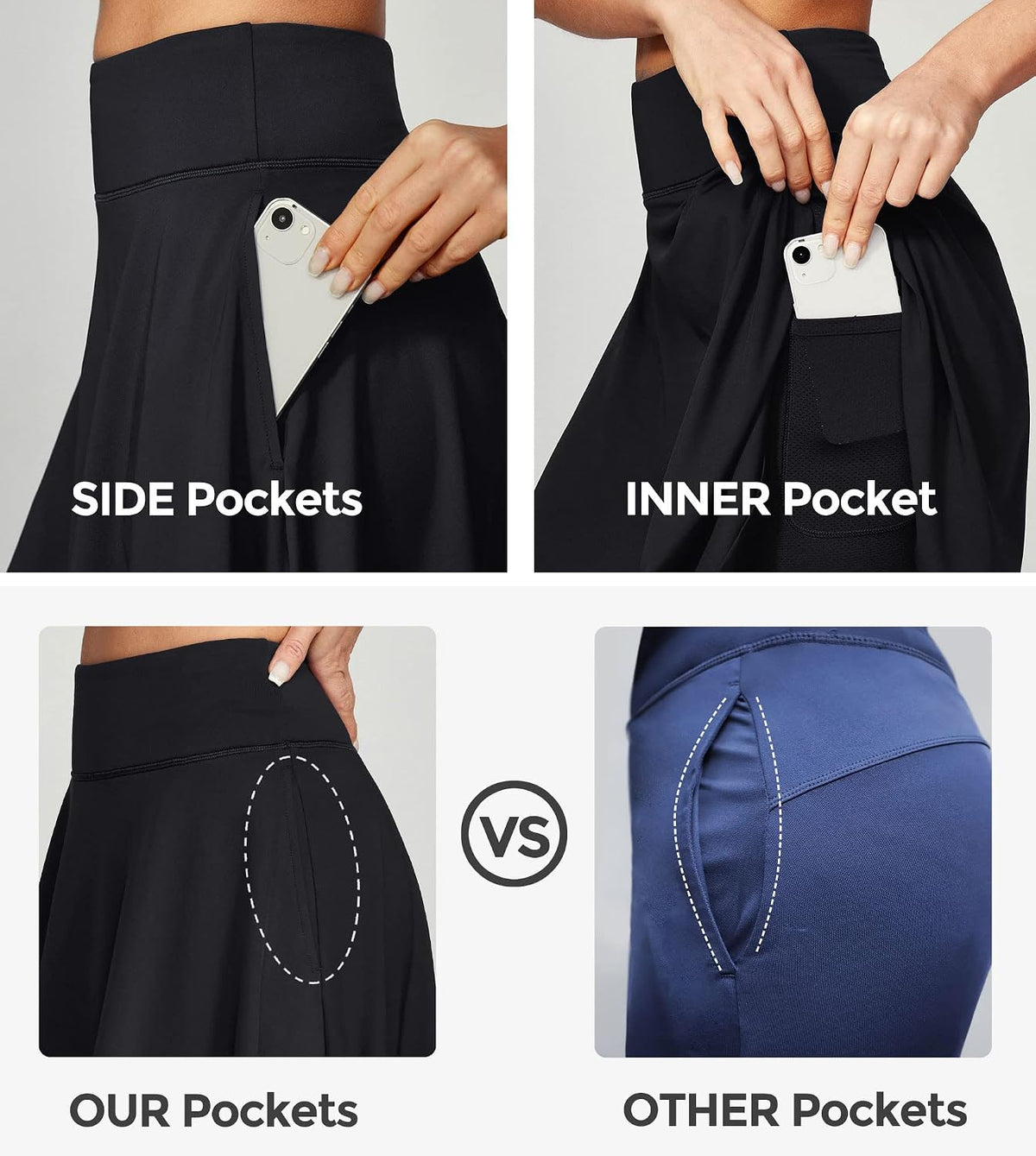 IUGA 20" Knee Length Skorts Skirts for Women with Pockets Tennis Skirt High Waisted Golf Skirts for Women Casual Athletic
