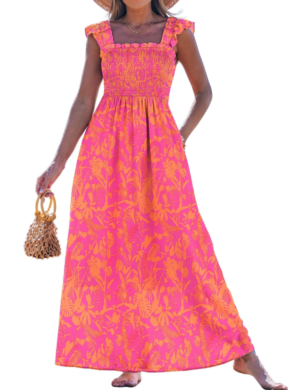 popvil Women Summer Maxi Dress 2026 Spaghetti Strap Long Beach Dress Boho A-Line Flowy Casual Sleeveless Sun Dress
