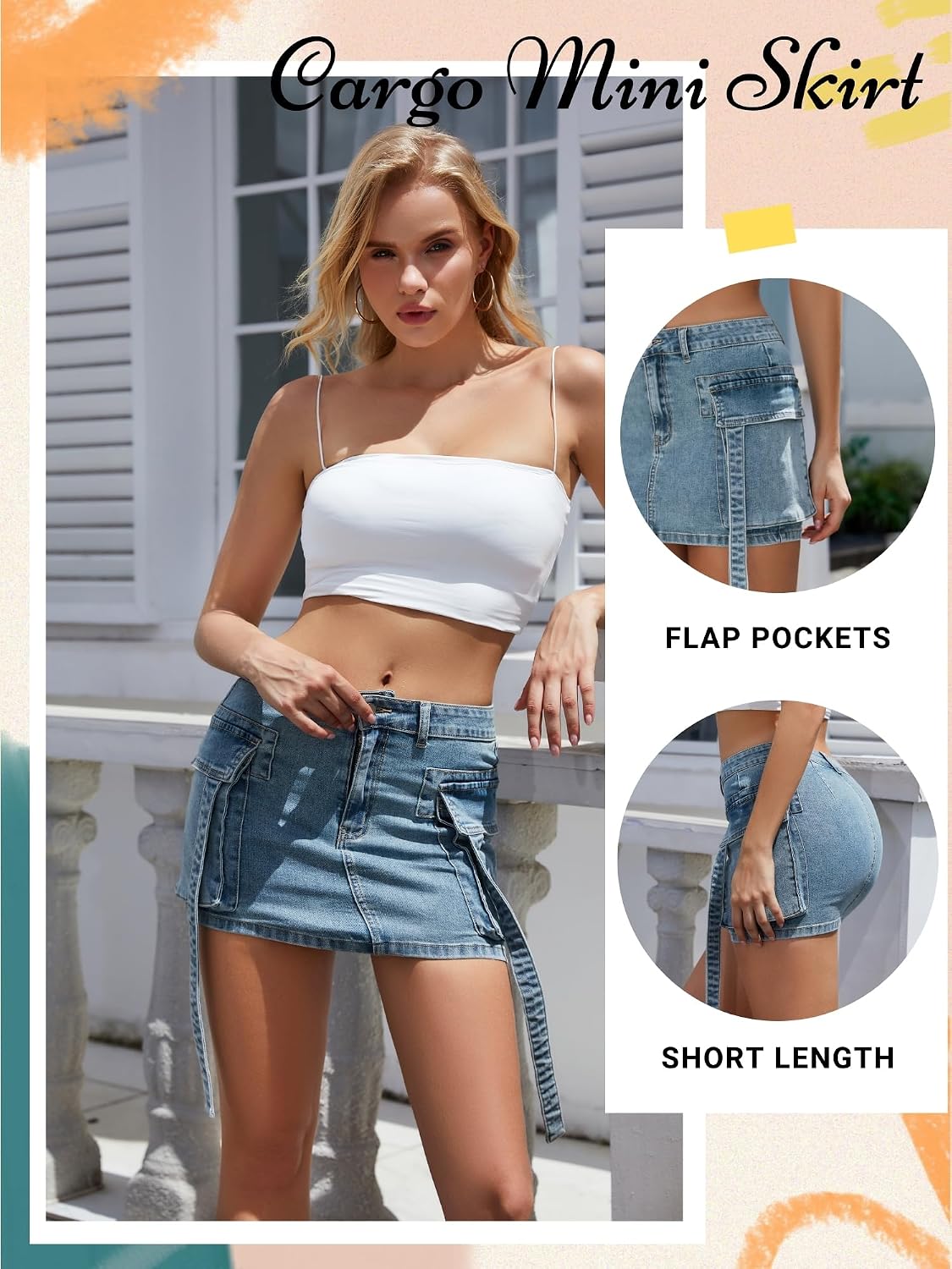 LOLILRSD Women Cargo Skirt Denim Mini Low Waist Y2K Jean Skirts with Pockets