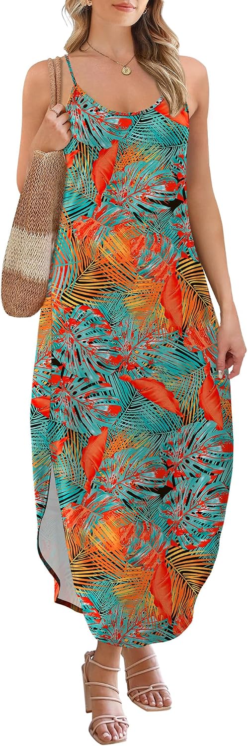 WIHOLL Women's Maxi Dresses for Women Casual Long Summer Sun Dresses 2026 Spaghetti Strap Hawaiian Vacation Outfits for Women
