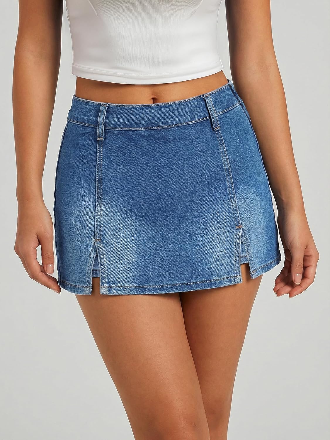 EMMIOL Denim Mini Skirt for Women - Mid Waisted Stretch Side Zipper Skort Y2k Casual Jean Skirts with Shorts Underneath