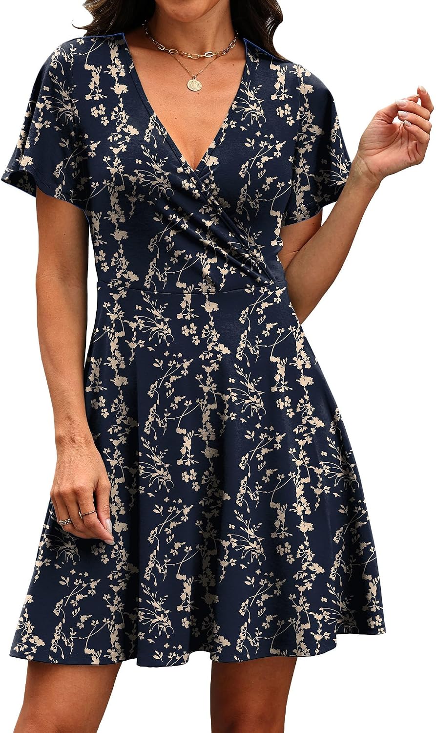 RUMIA Womens Casual Dresses Wrap V Neck Dress A-Line Ruffle Sleeve Summer Sundress Fashion 2026