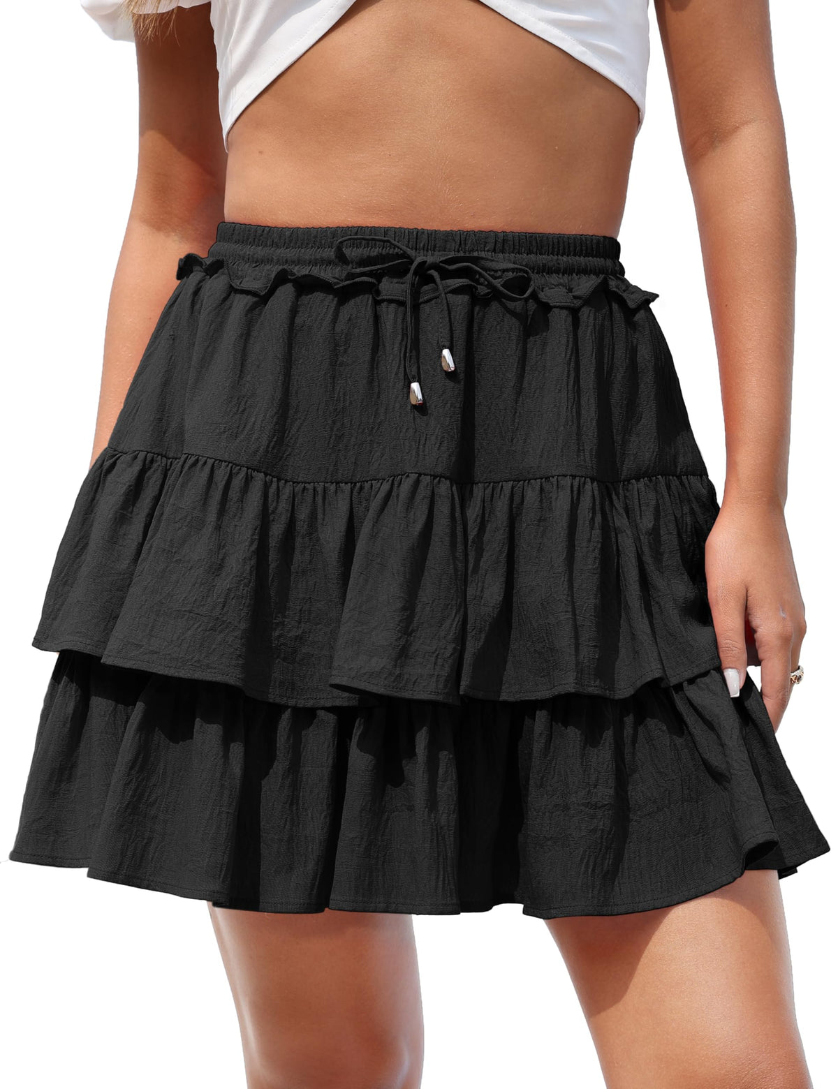 Hanpceirs Mini Skirts for Women Boho Ruffled Athletic Tennis Skorts Casual High Waist A-Line Short Skirt