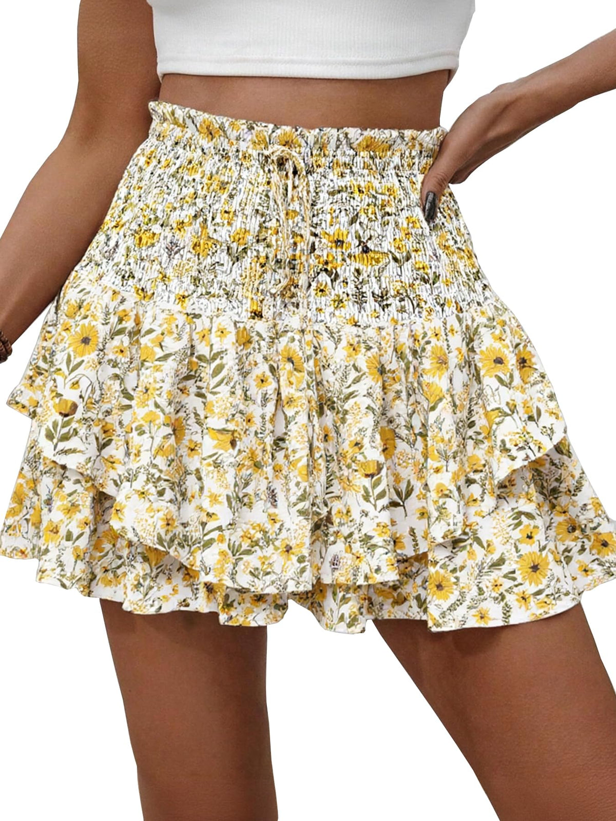 Floral Skorts for Woman Ruffle Mini Skirt with Shorts Underneath Causal Summer Boho Outfits