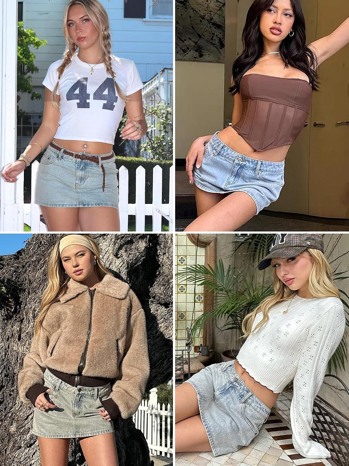 ELLEVEN Denim Mini Skirt for Women, High Stretch Low Waist Jean Skirt with Shorts Underneath Sexy Bodycon Casual Micro Skort
