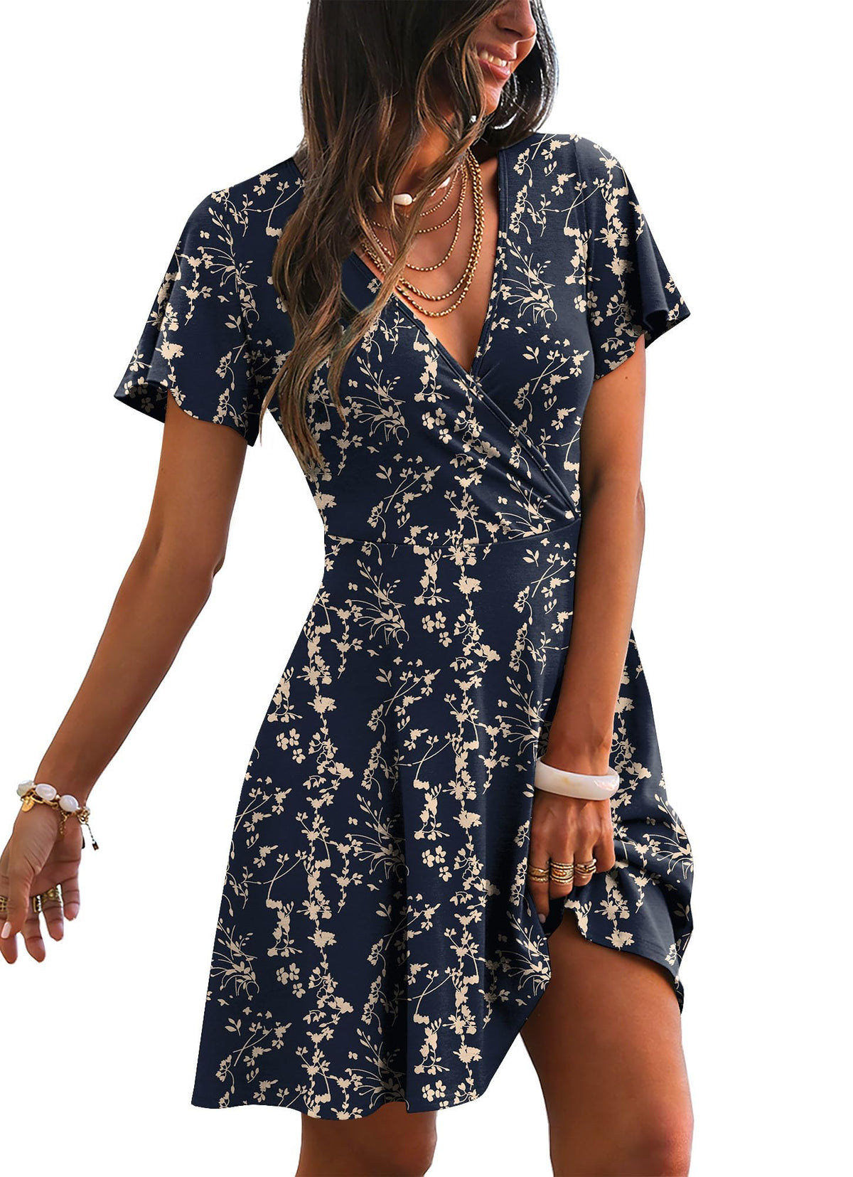 RUMIA Womens Casual Dresses Wrap V Neck Dress A-Line Ruffle Sleeve Summer Sundress Fashion 2026