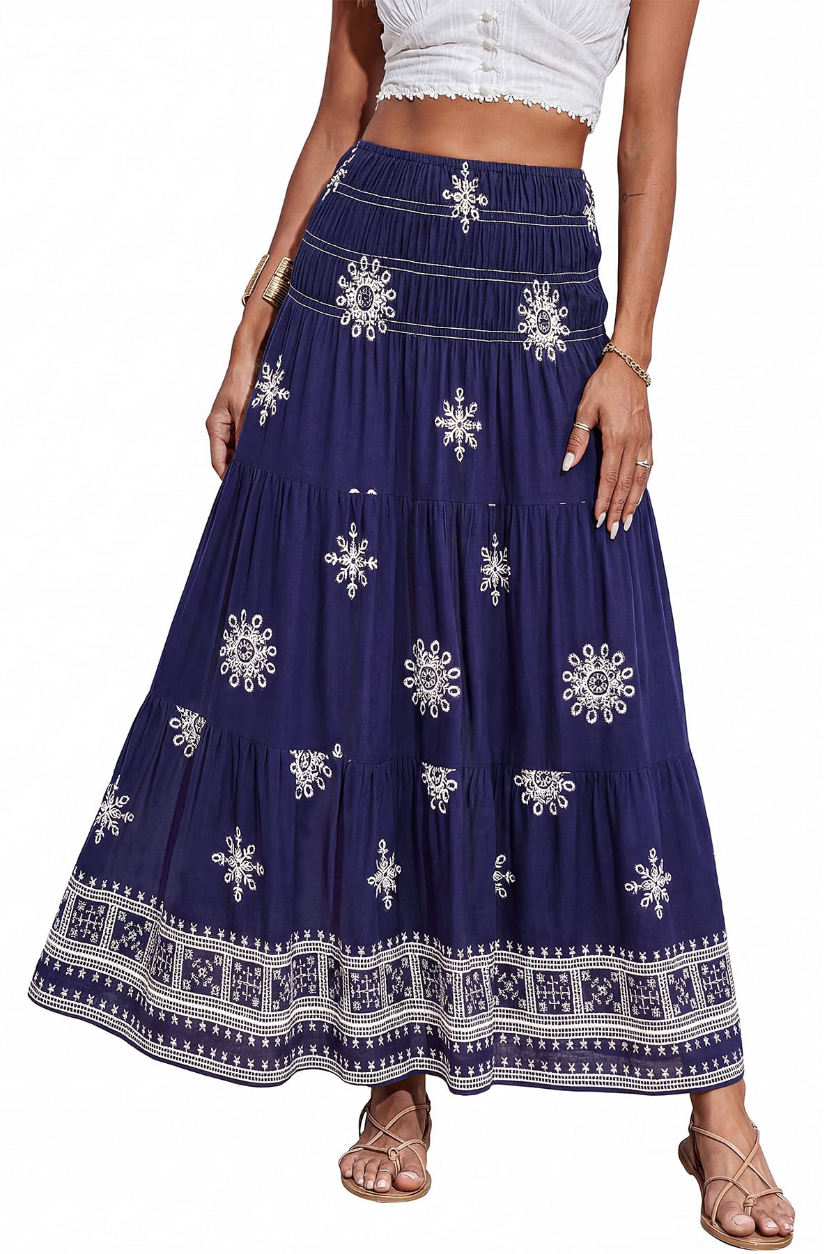 CFLONGE Summer Maxi Skirts for Women 2026 Fashion Boho Long Skirt Trendy Floral High Waist A Line Beach Skirt Vacation Outfit