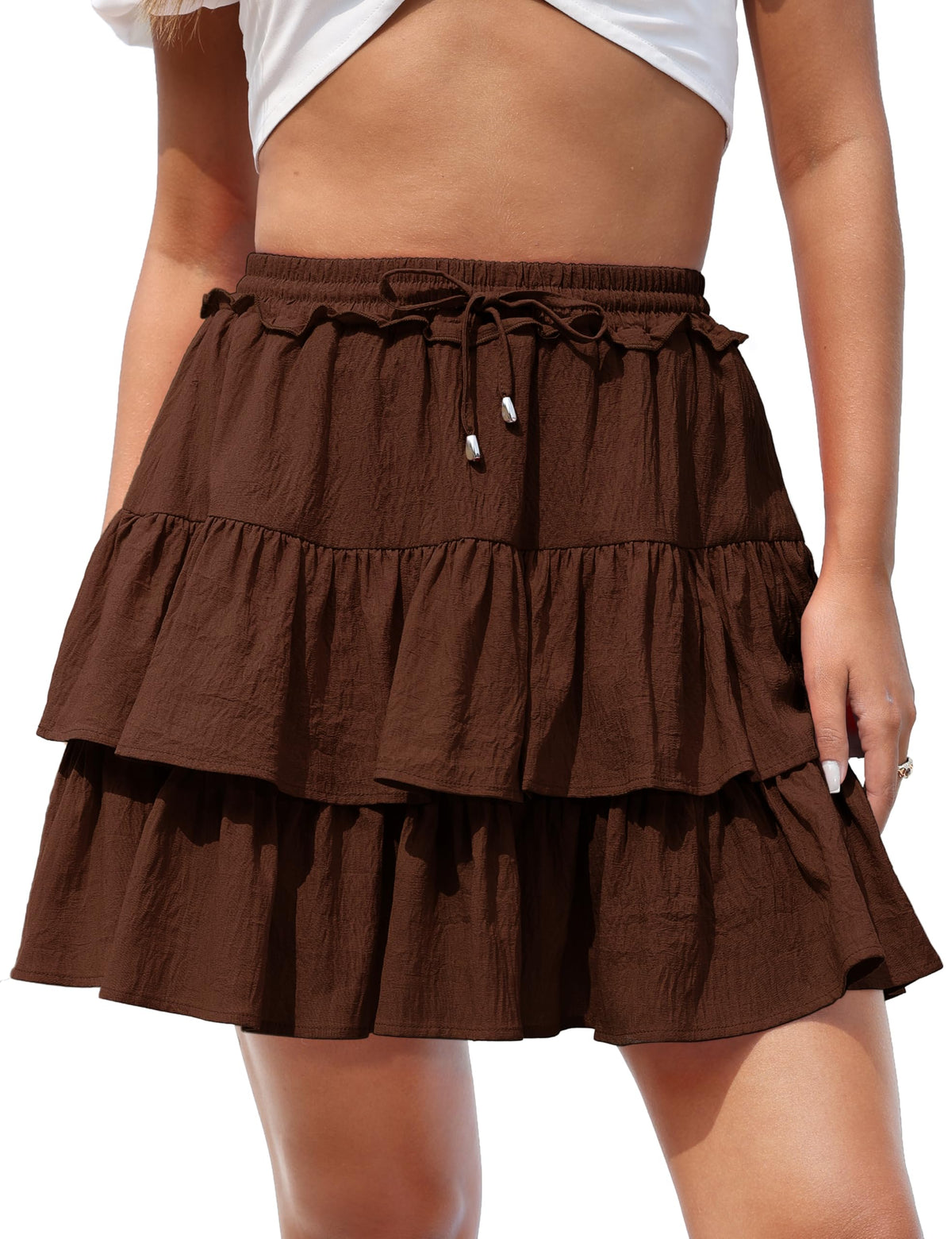 Hanpceirs Mini Skirts for Women Boho Ruffled Athletic Tennis Skorts Casual High Waist A-Line Short Skirt
