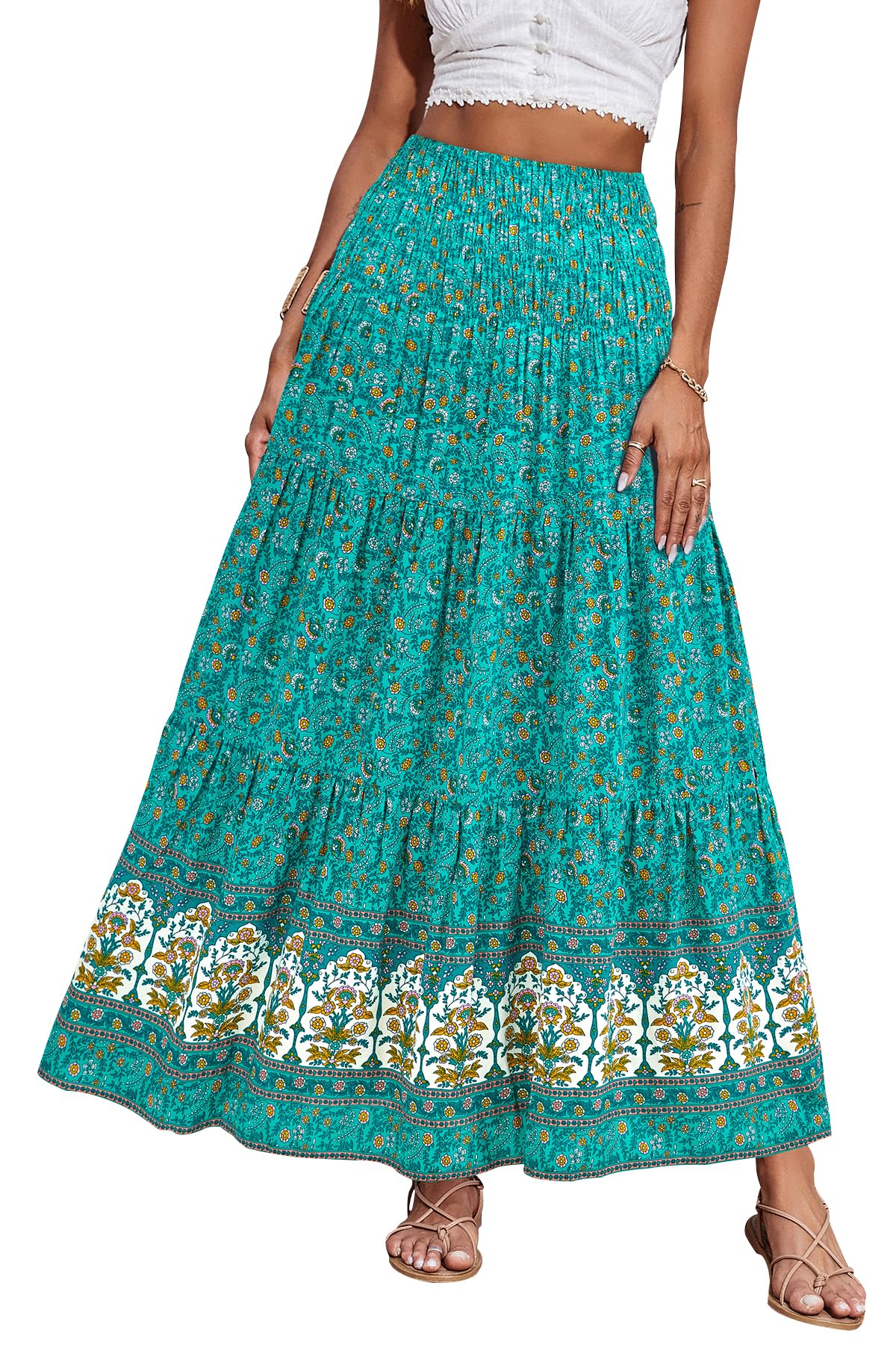 CFLONGE Summer Maxi Skirts for Women 2026 Fashion Boho Long Skirt Trendy Floral High Waist A Line Beach Skirt Vacation Outfit