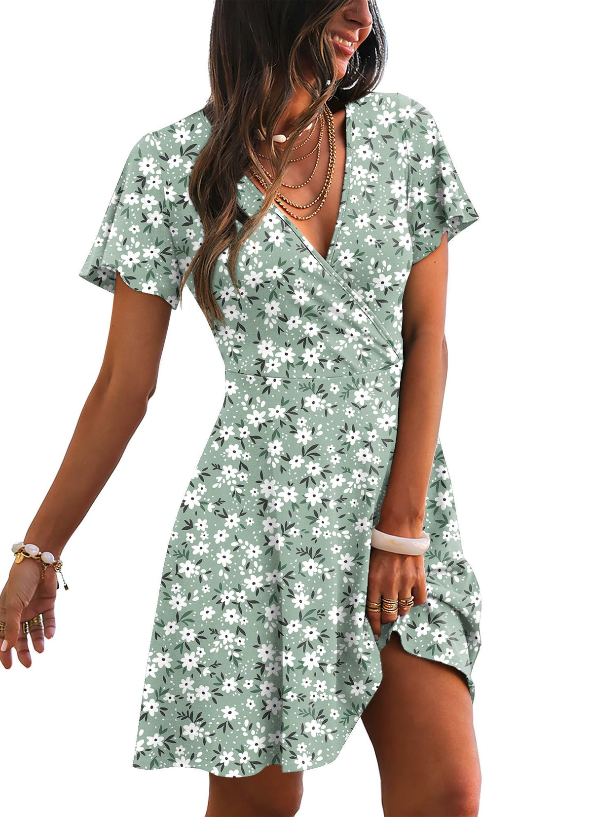 RUMIA Womens Casual Dresses Wrap V Neck Dress A-Line Ruffle Sleeve Summer Sundress Fashion 2026