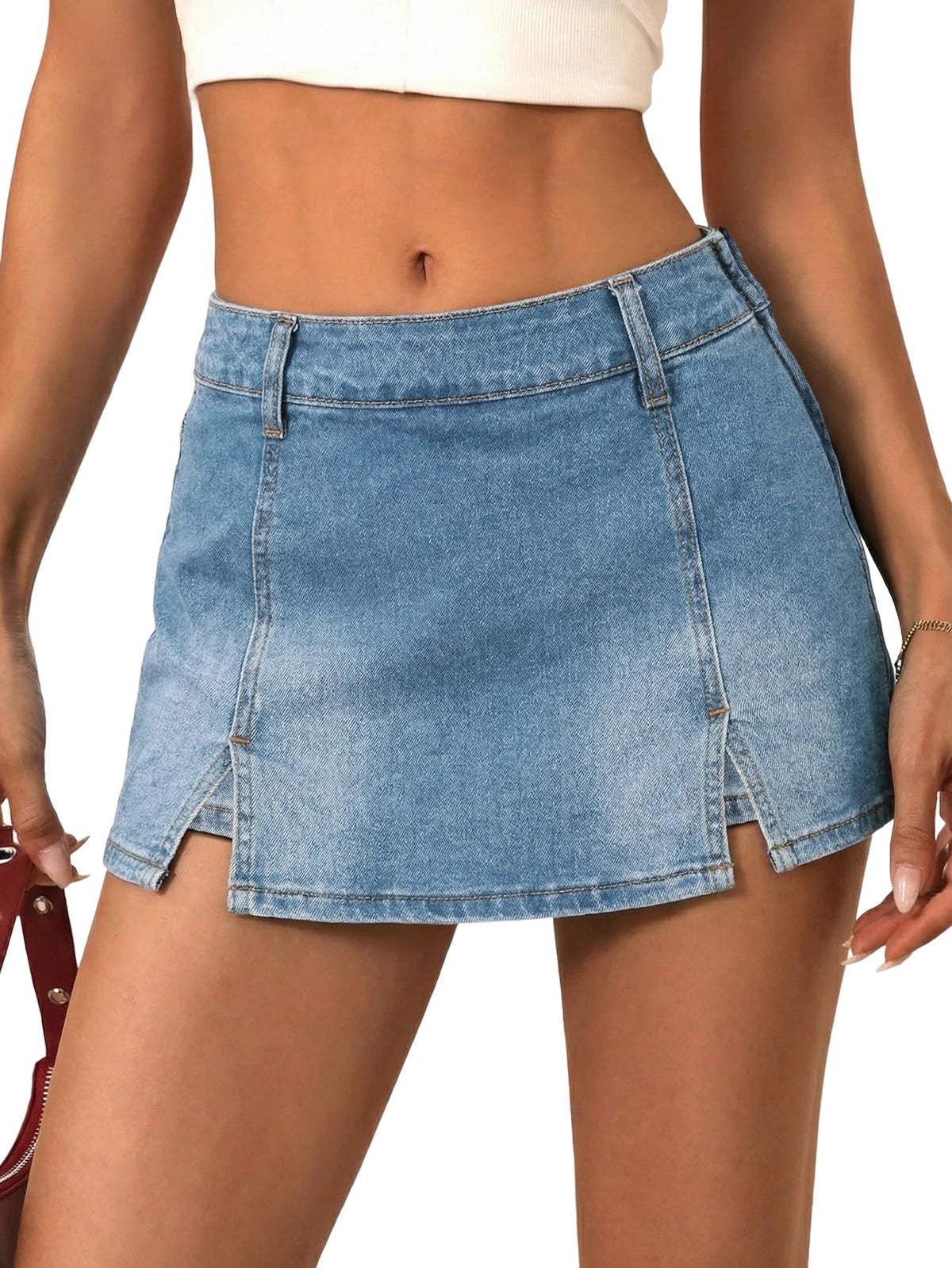 EMMIOL Denim Mini Skirt for Women - Mid Waisted Stretch Side Zipper Skort Y2k Casual Jean Skirts with Shorts Underneath