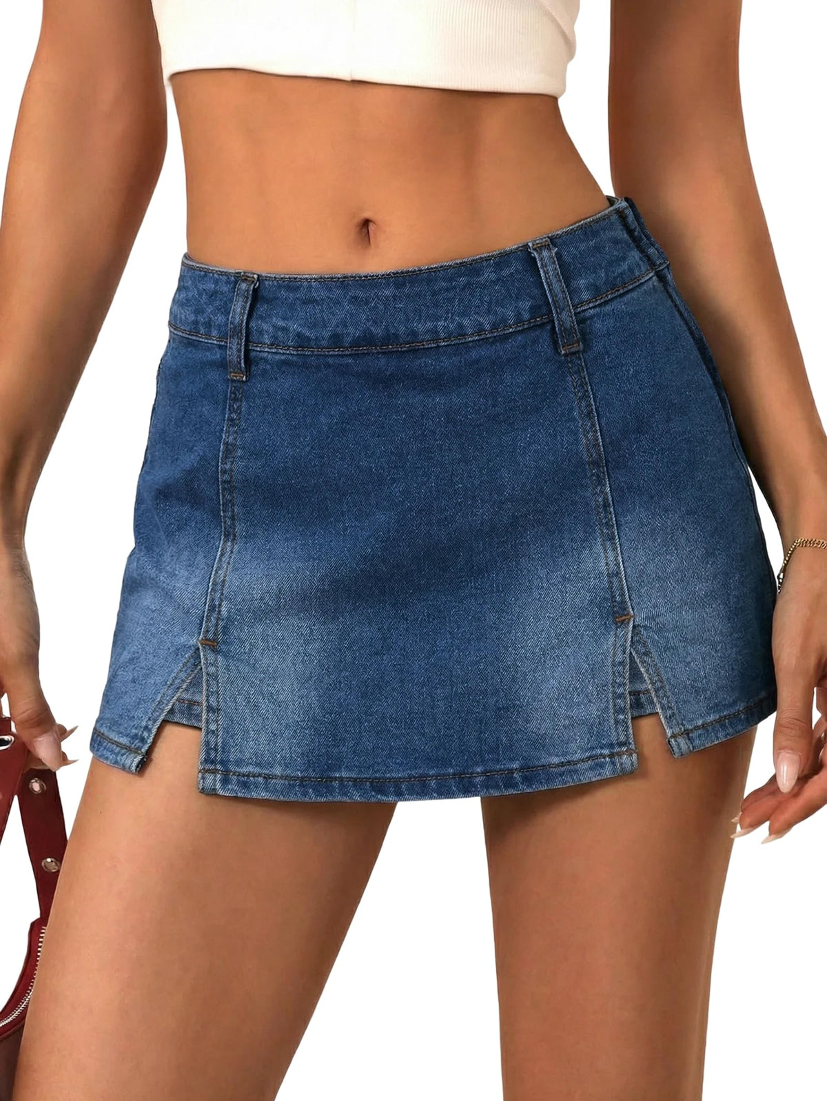 EMMIOL Denim Mini Skirt for Women - Mid Waisted Stretch Side Zipper Skort Y2k Casual Jean Skirts with Shorts Underneath
