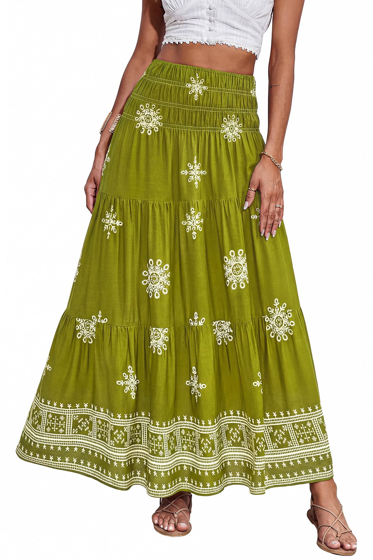 CFLONGE Summer Maxi Skirts for Women 2026 Fashion Boho Long Skirt Trendy Floral High Waist A Line Beach Skirt Vacation Outfit