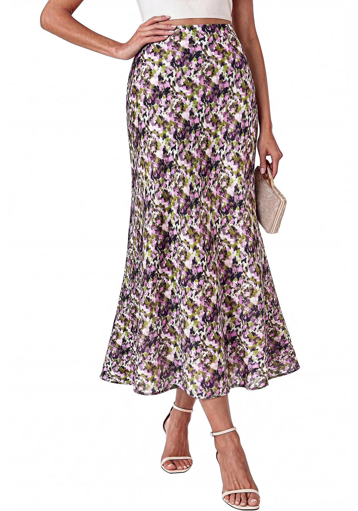 BTFBM Midi Skirts for Women 2026 Summer Spring Lightweight A Line High Waisted Wedding Guest Party Silk Long Skirt