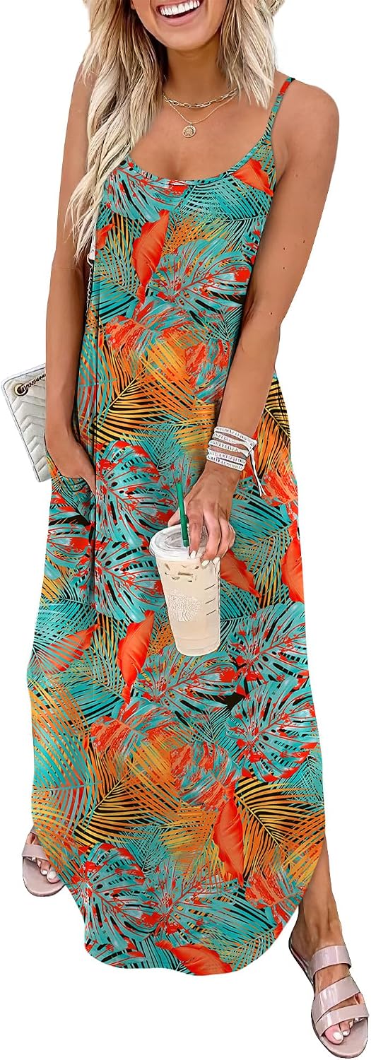 WIHOLL Women's Maxi Dresses for Women Casual Long Summer Sun Dresses 2026 Spaghetti Strap Hawaiian Vacation Outfits for Women