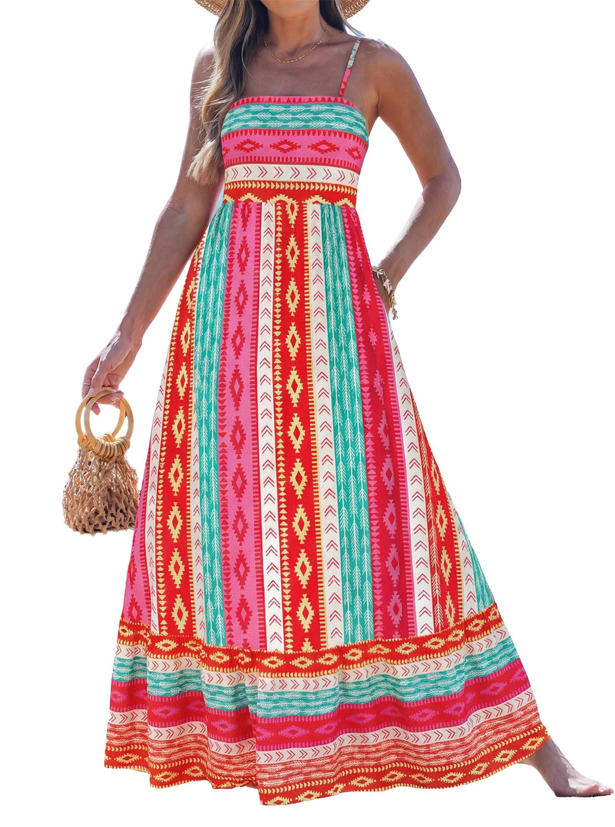 popvil Women Summer Maxi Dress 2026 Spaghetti Strap Long Beach Dress Boho A-Line Flowy Casual Sleeveless Sun Dress