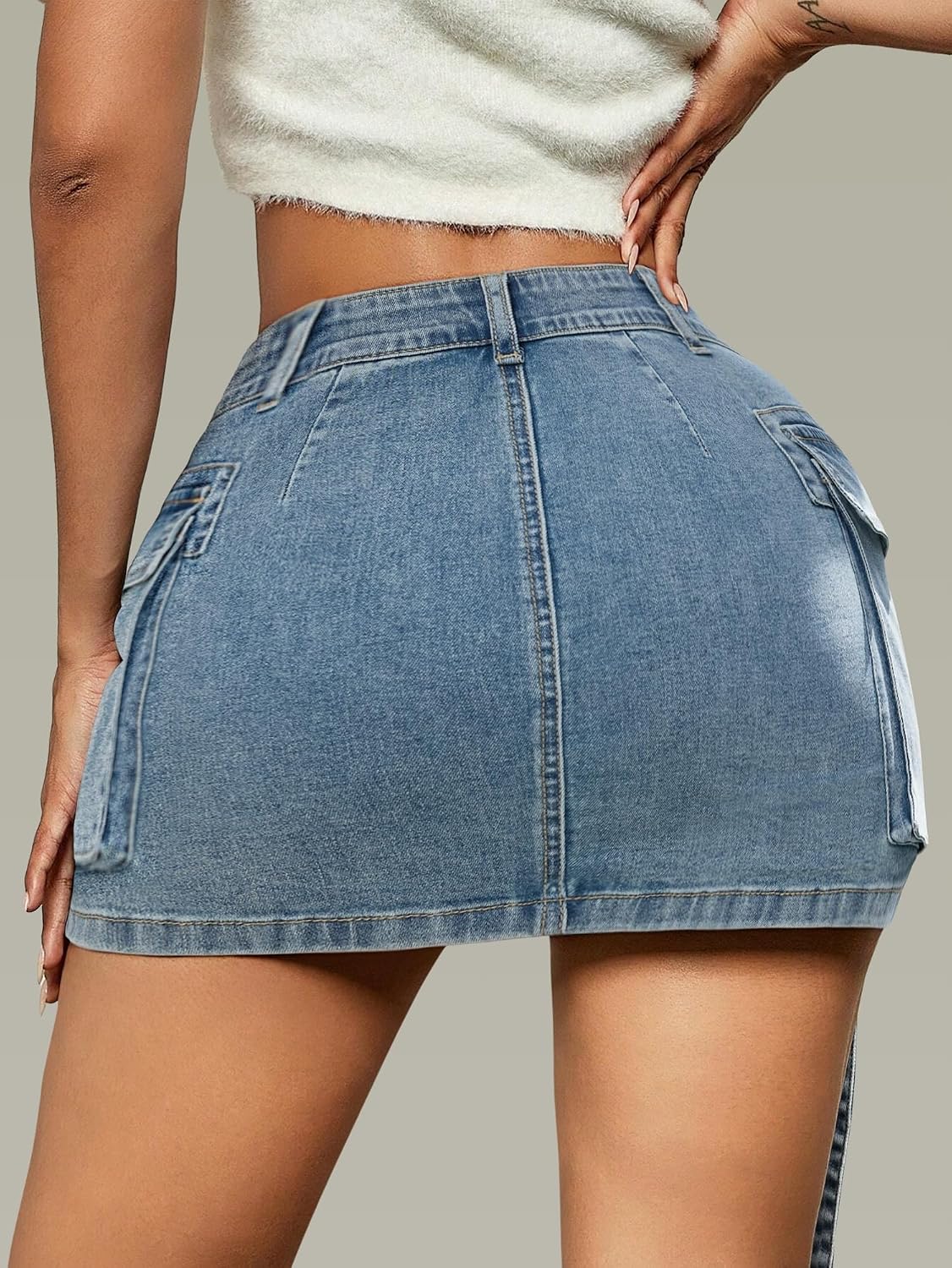 LOLILRSD Women Cargo Skirt Denim Mini Low Waist Y2K Jean Skirts with Pockets