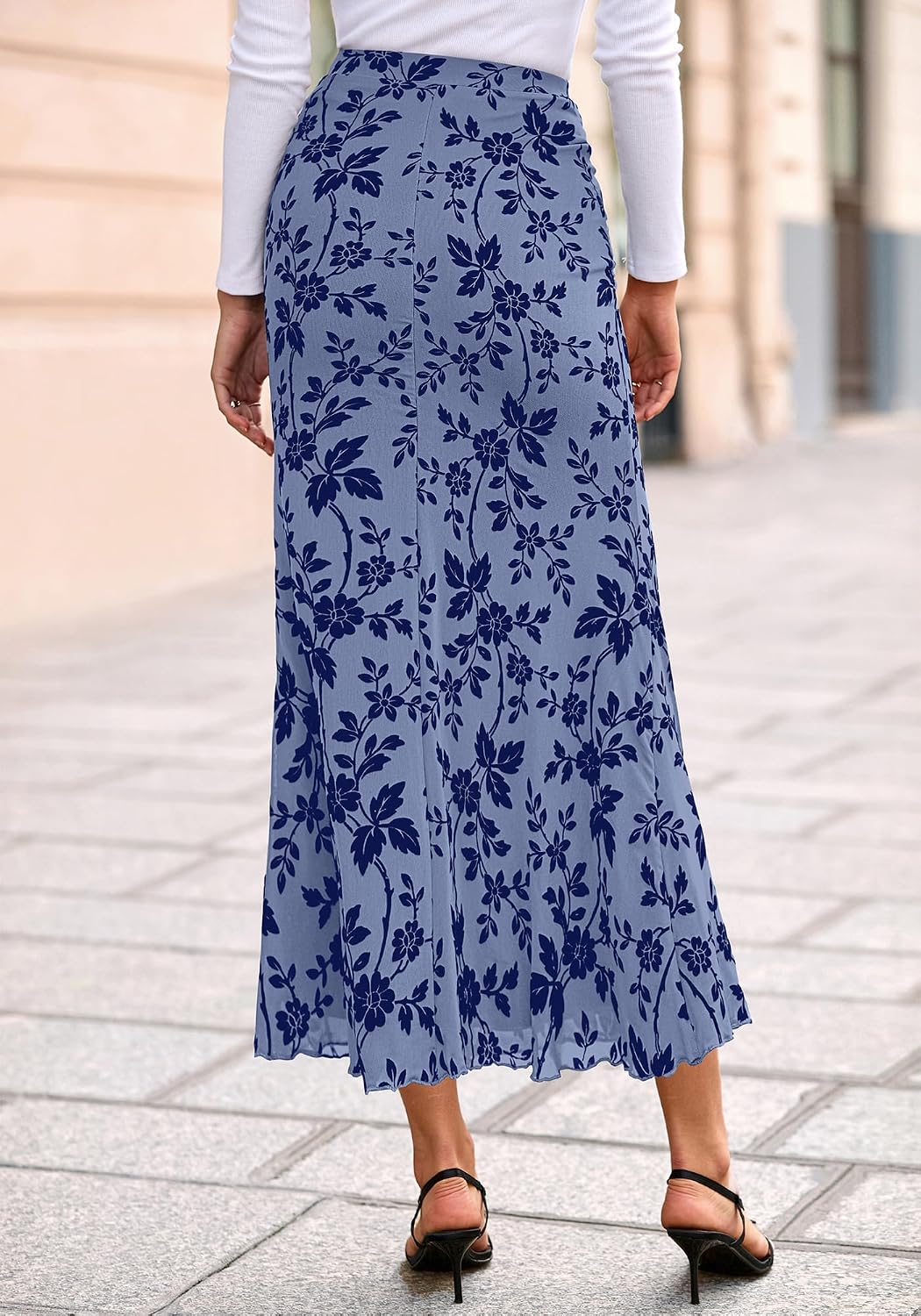 BTFBM Womens Floral Mesh Maxi Skirt 2026 Spring Summer Elastic High Waisted Boho Elegant Mermaid Long Skirts for Women