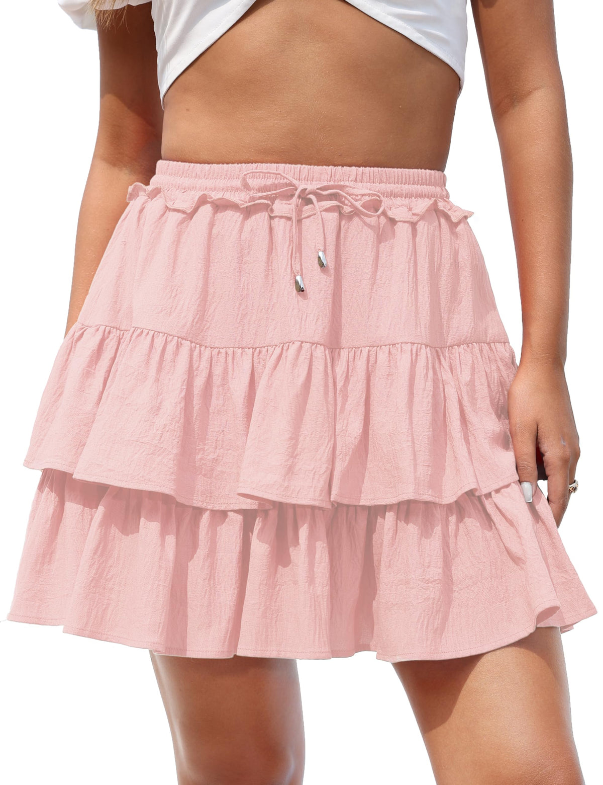 Hanpceirs Mini Skirts for Women Boho Ruffled Athletic Tennis Skorts Casual High Waist A-Line Short Skirt
