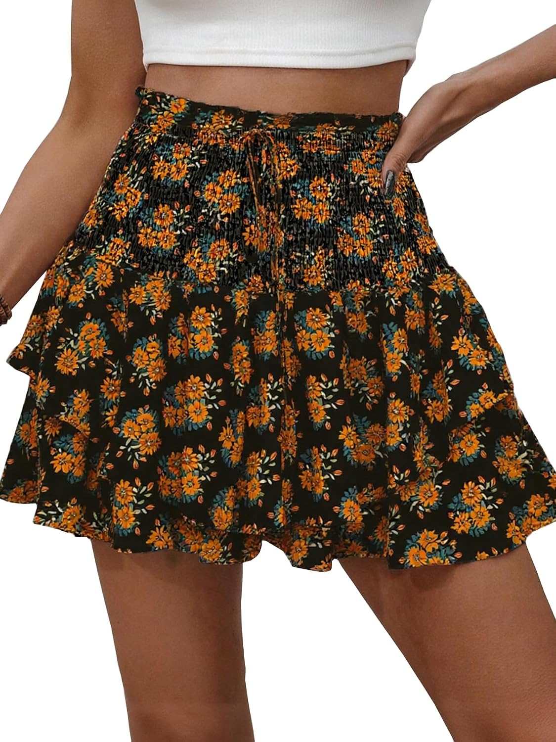 Floral Skorts for Woman Ruffle Mini Skirt with Shorts Underneath Causal Summer Boho Outfits