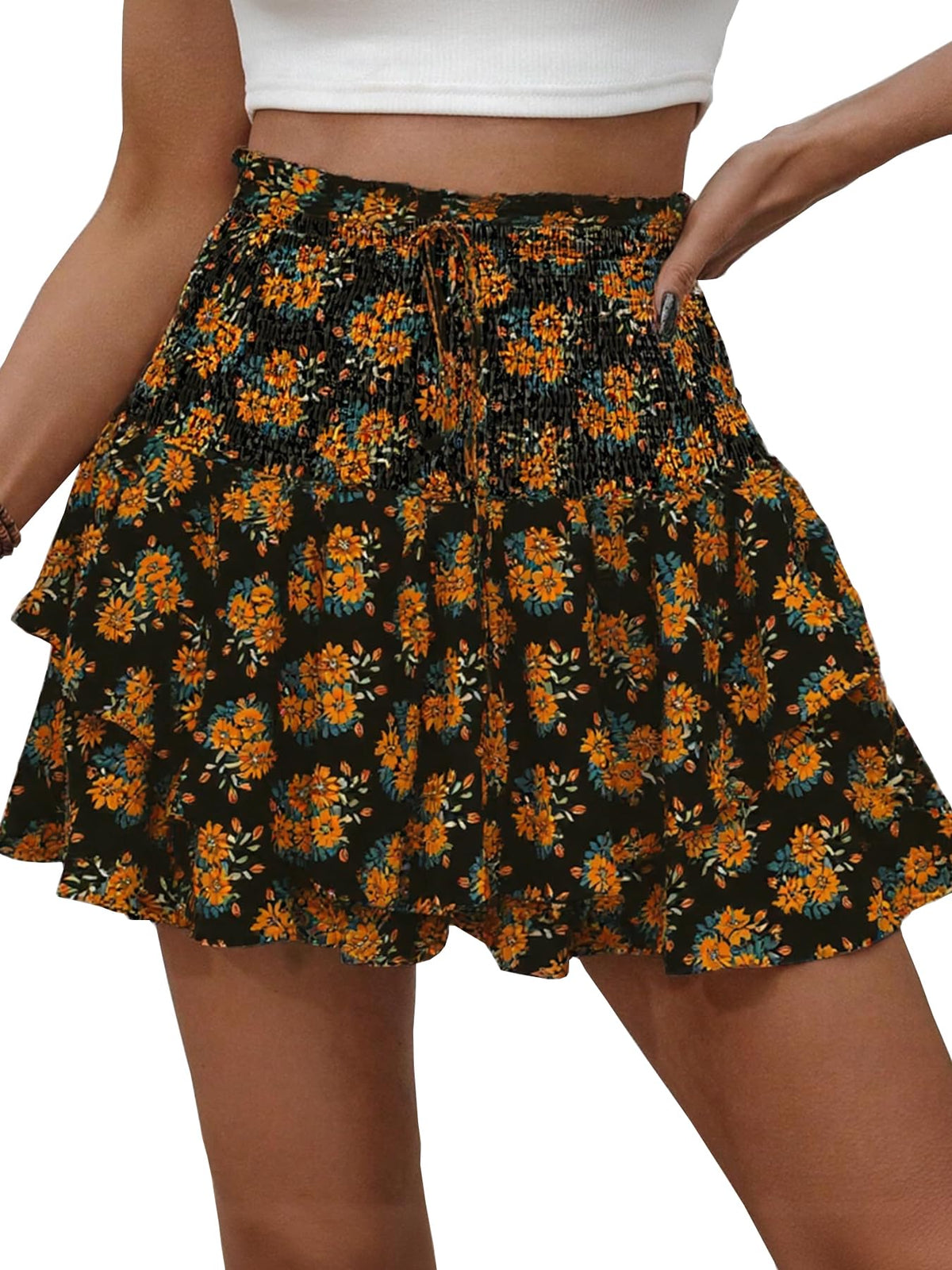 Floral Skorts for Woman Ruffle Mini Skirt with Shorts Underneath Causal Summer Boho Outfits