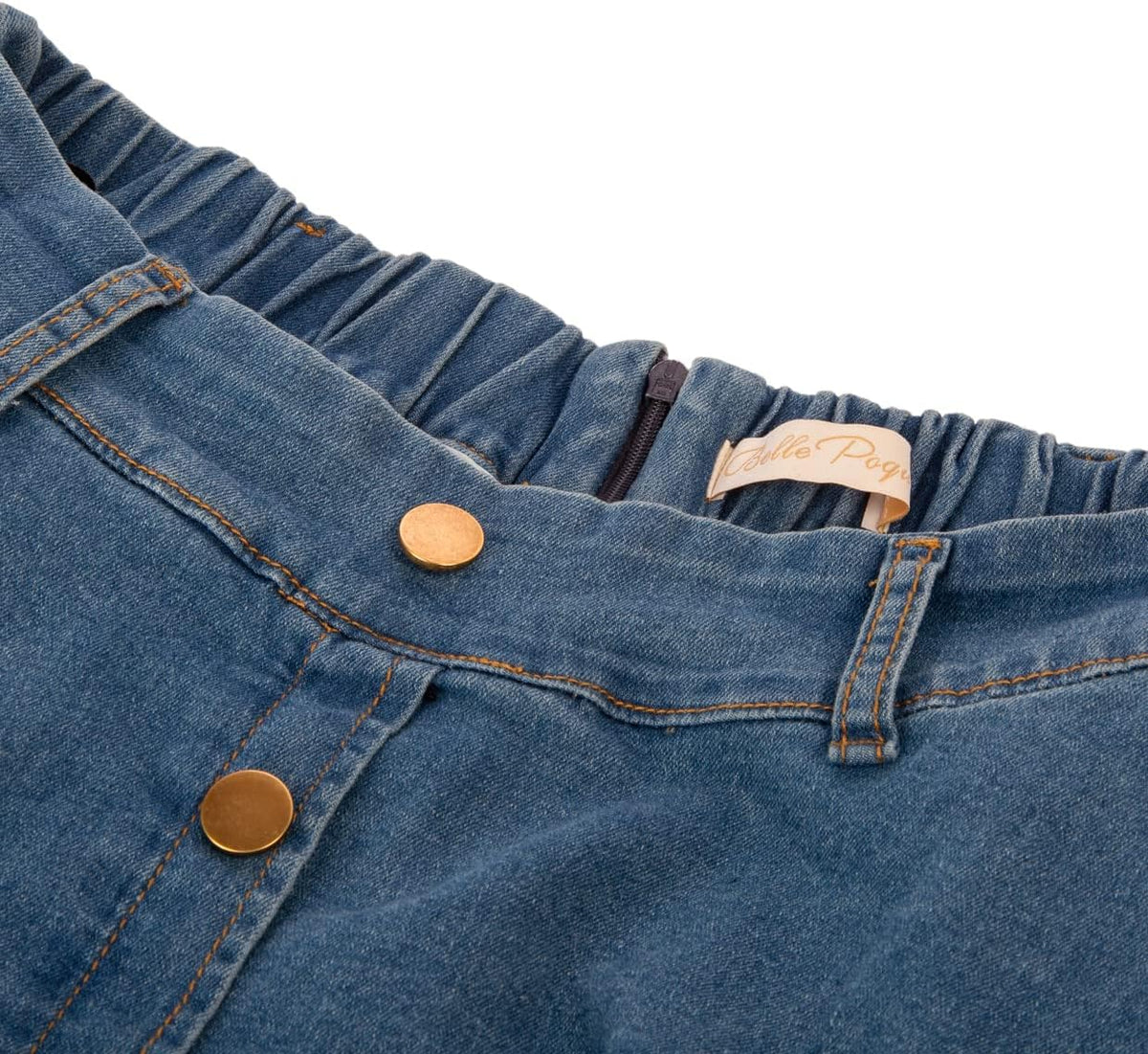 Belle Poque Women's Denim Skirts Vintage Below Knee Length High Waist A-Line Jean Skirts with Pockets