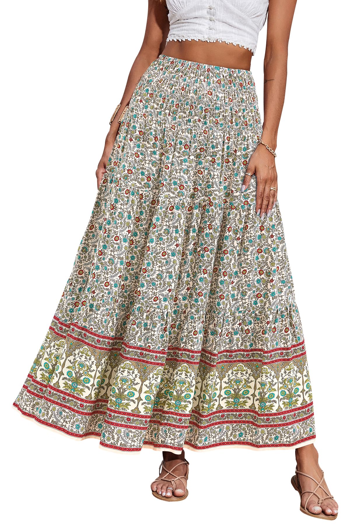 CFLONGE Summer Maxi Skirts for Women 2026 Fashion Boho Long Skirt Trendy Floral High Waist A Line Beach Skirt Vacation Outfit