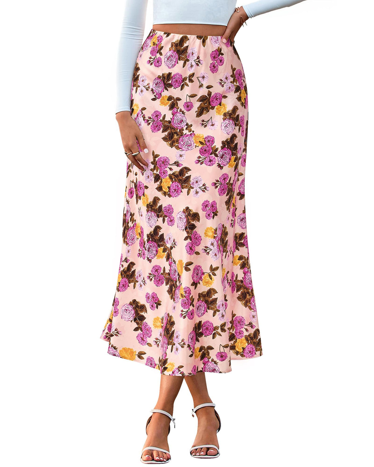 BTFBM Satin Skirts for Women Trendy Spring Summer 2026 High Waisted Leopard Print Cocktail Wedding Long Silk Midi Skirt