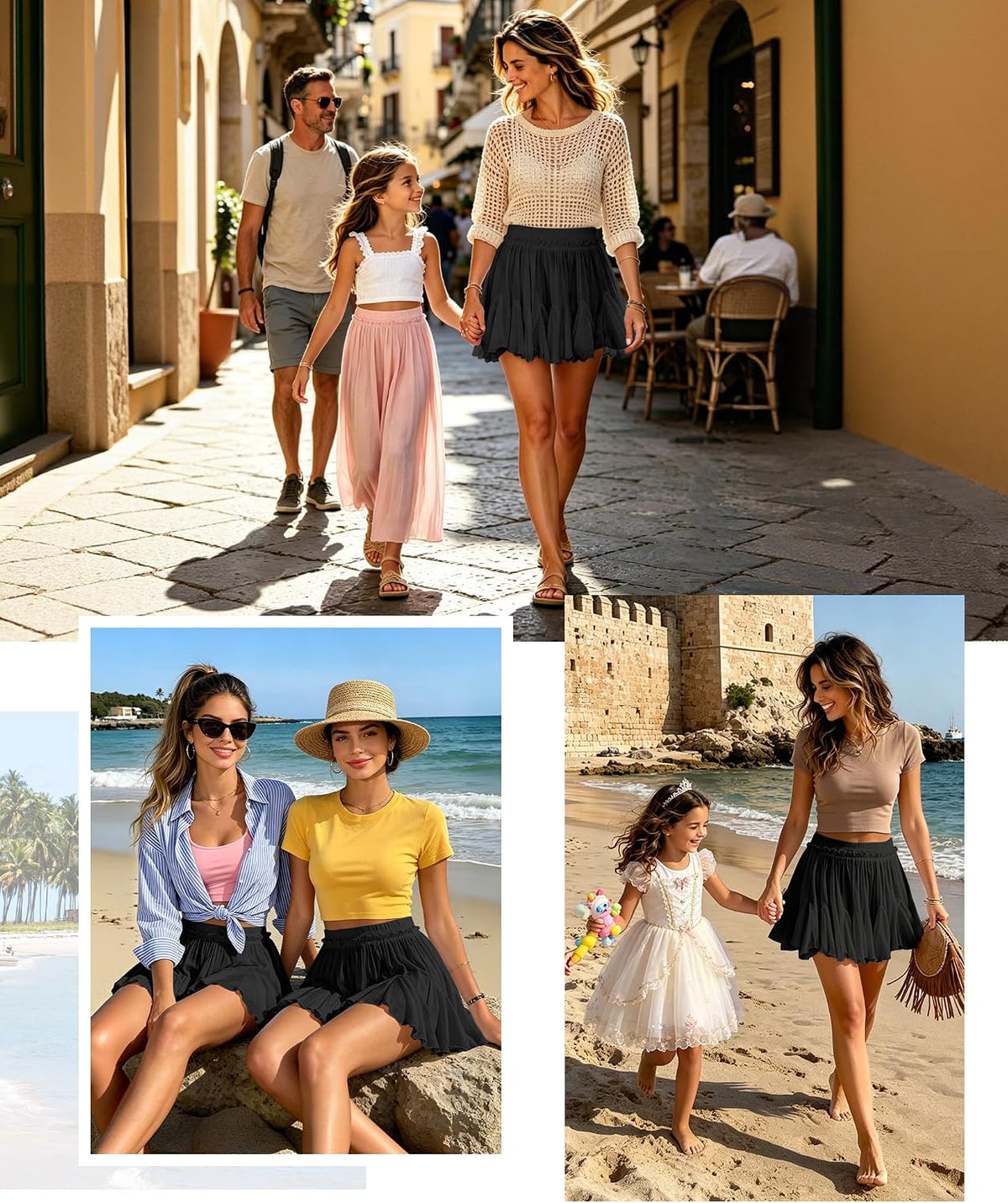 Women's Flowy Shorts Casual Linen Boho Ruffle Mini Skirts Pleated High Waist Cute Butterfly Skorts with Pockets Summer Trendy