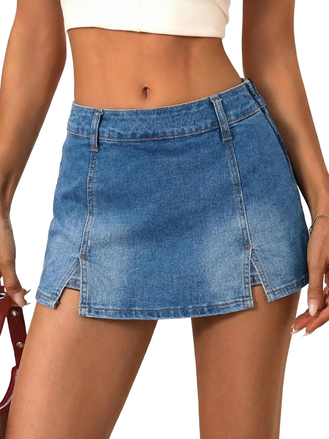EMMIOL Denim Mini Skirt for Women - Mid Waisted Stretch Side Zipper Skort Y2k Casual Jean Skirts with Shorts Underneath
