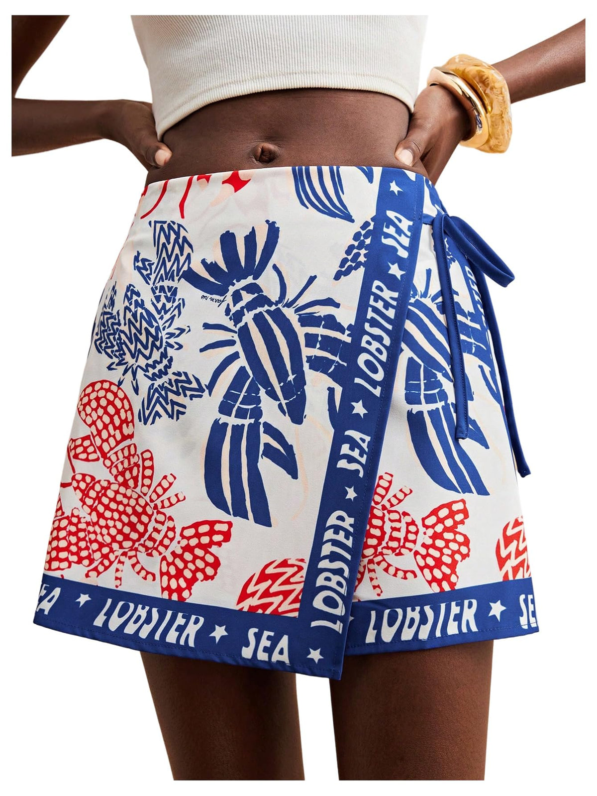 SweatyRocks Women's Boho Mini Skirts Floral Shorts Tie Side Wrap Elastic Waist Summer Skorts Beach Vacation Outfits