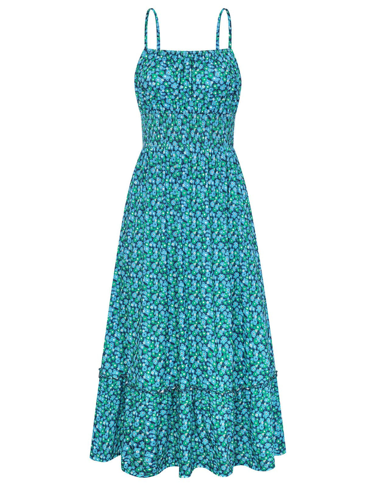 GRACE KARIN Summer Dresses for Women 2026 Vacation,Smocked Floral Maxi Dress,Boho Beach Sundress with Pocket Fashion Clothing