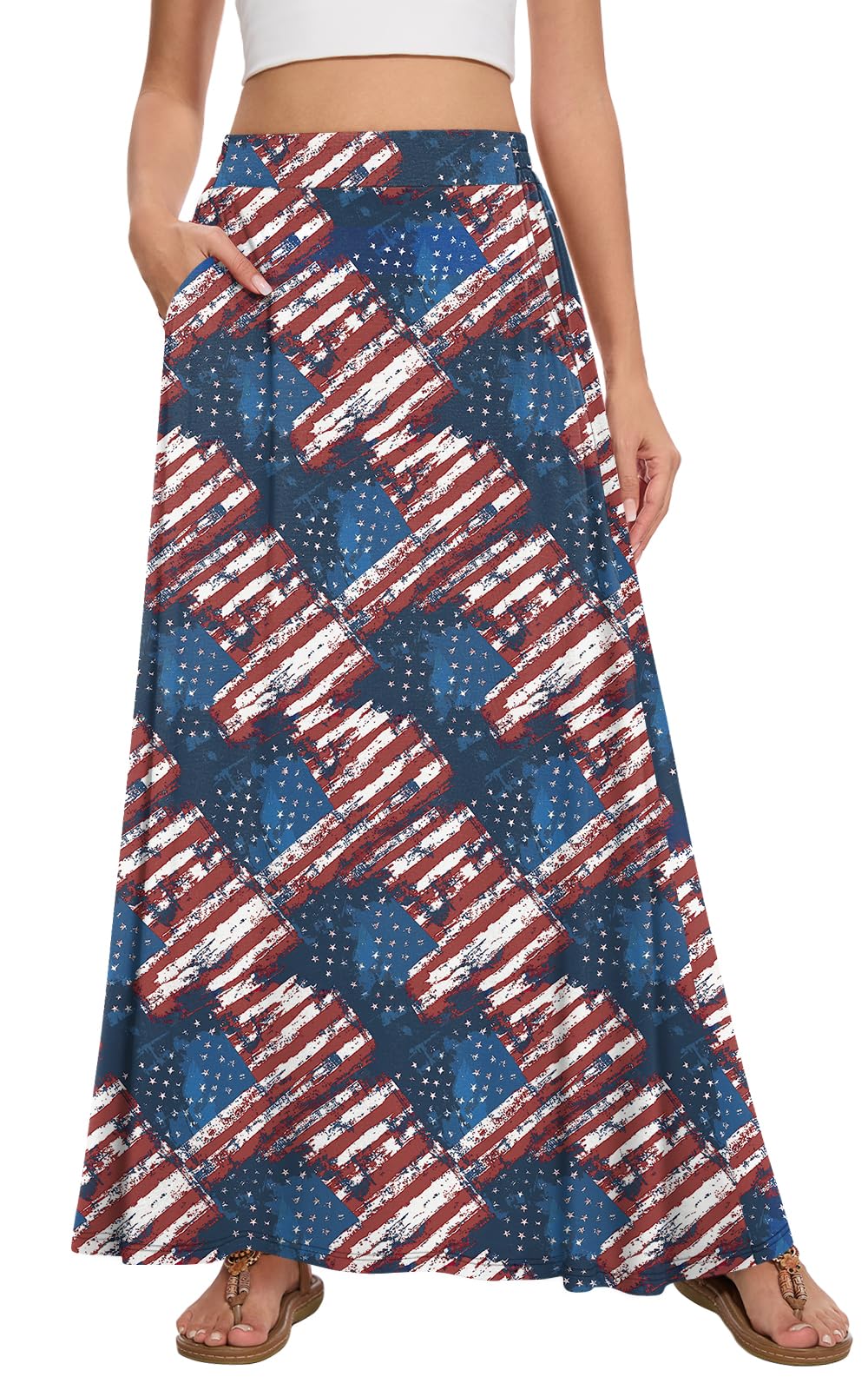 Womens Maxi A-line Long Skirt Casual 2026 Elastic High Waist Flowy Skirts with Pockets