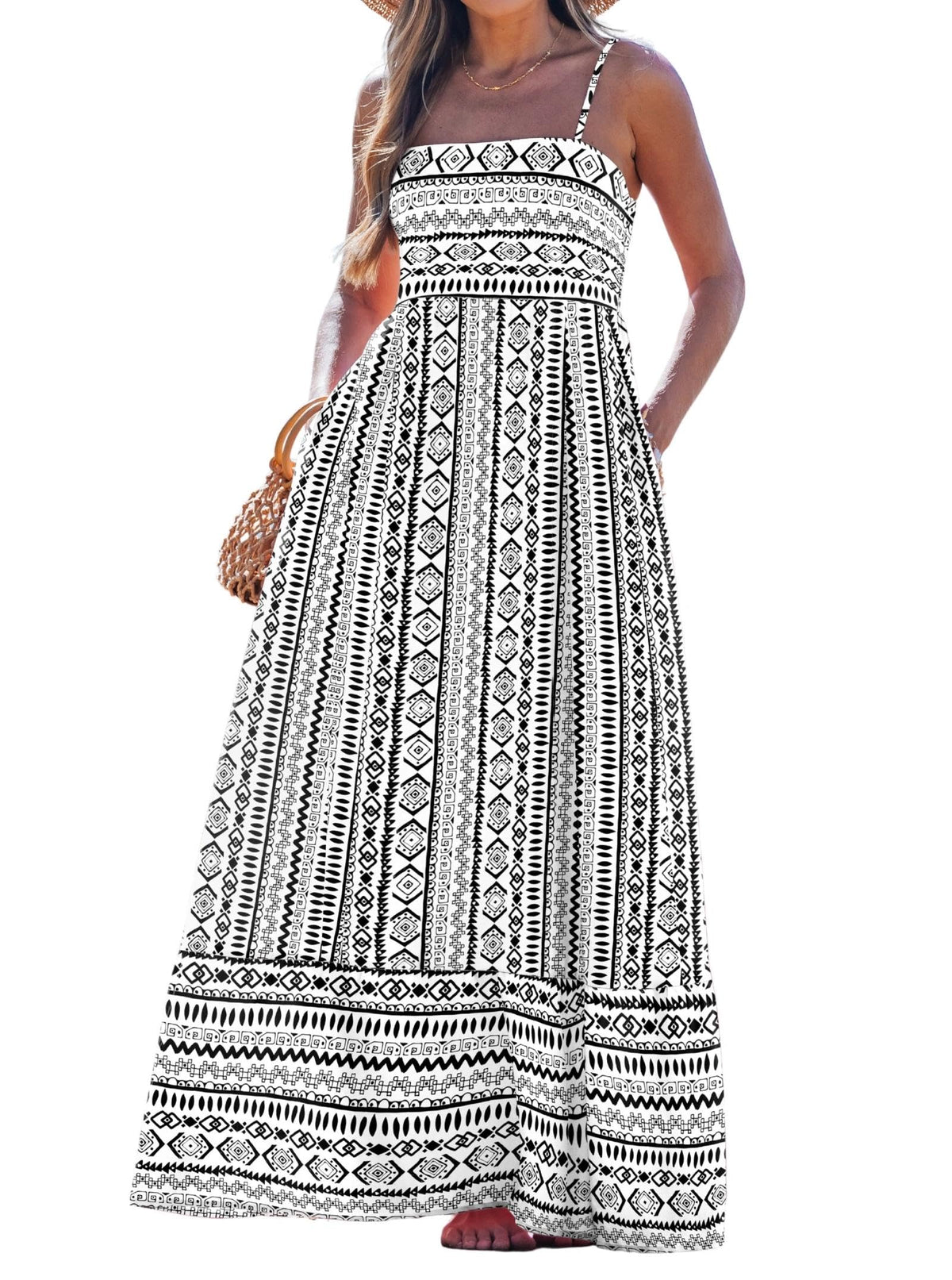 popvil Women Summer Maxi Dress 2026 Spaghetti Strap Long Beach Dress Boho A-Line Flowy Casual Sleeveless Sun Dress